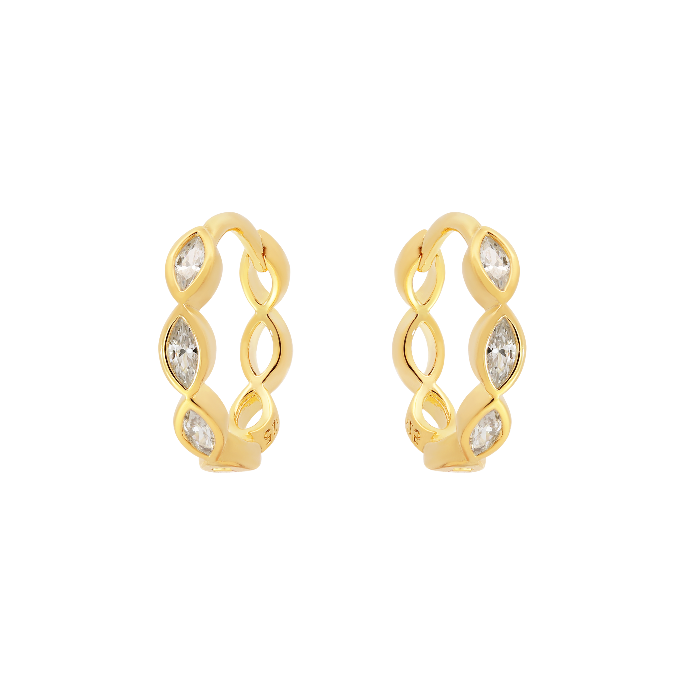Dimple Olive Gemstones Huggie Earring Hoops - Gold