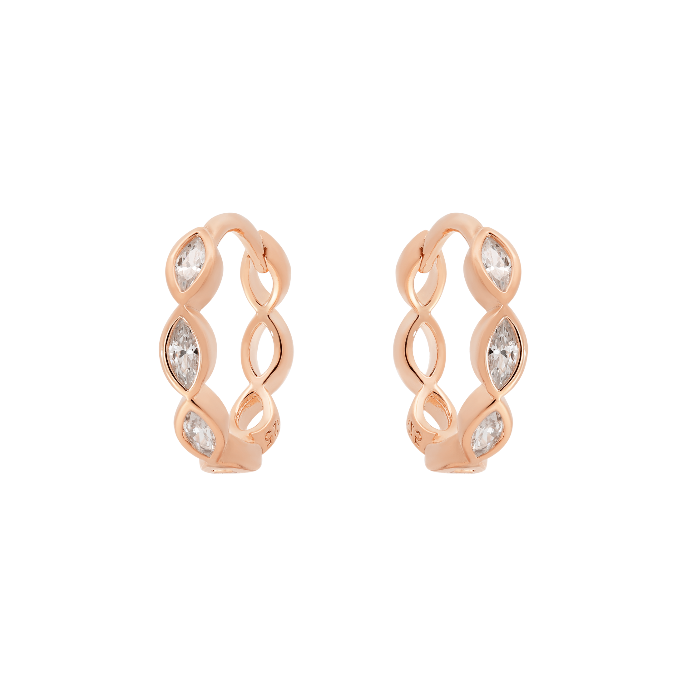 Dimple Olive Gemstones Huggie Earring Hoops - Rose Gold