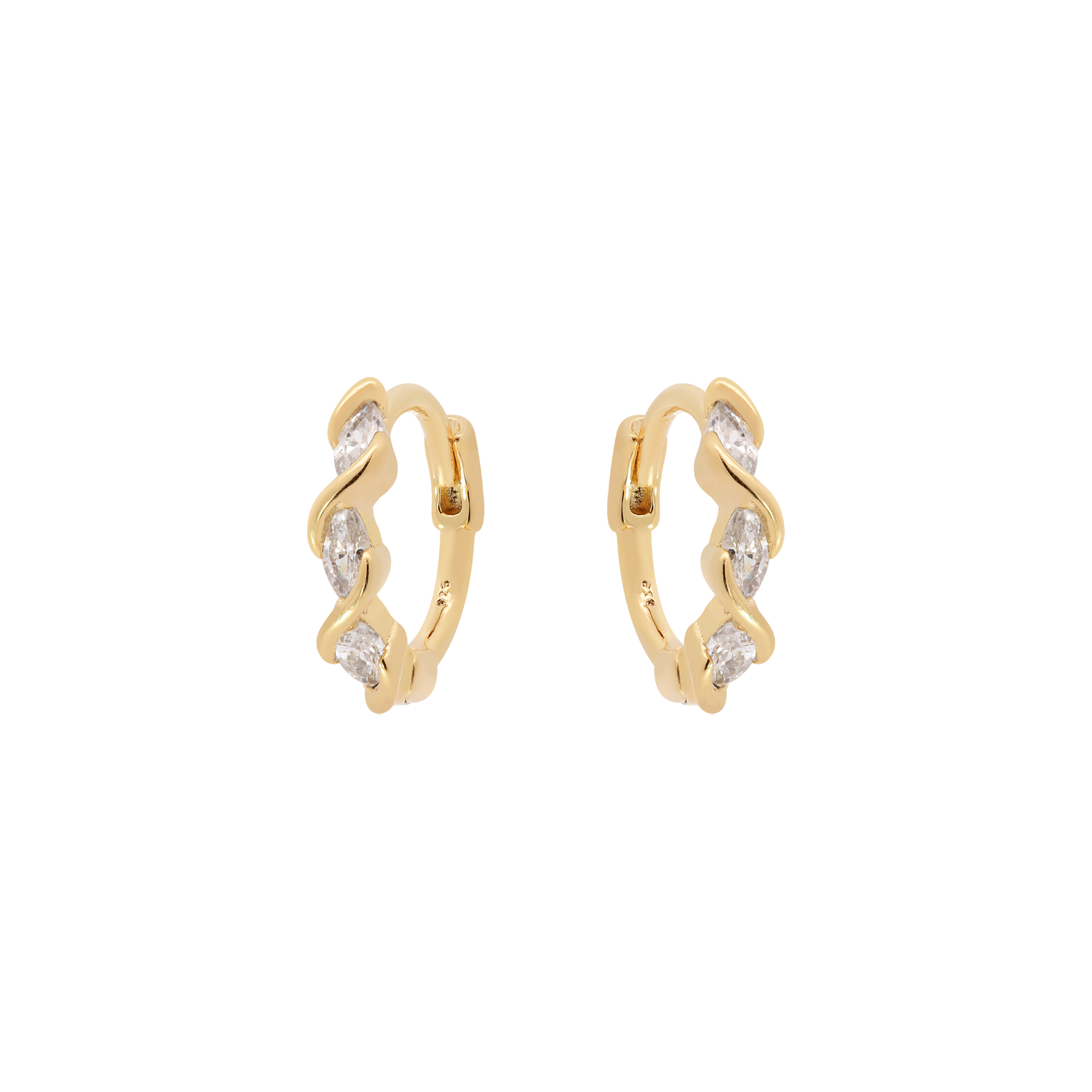 Entwine Olive Gemstones Earring Huggie Hoop - Gold