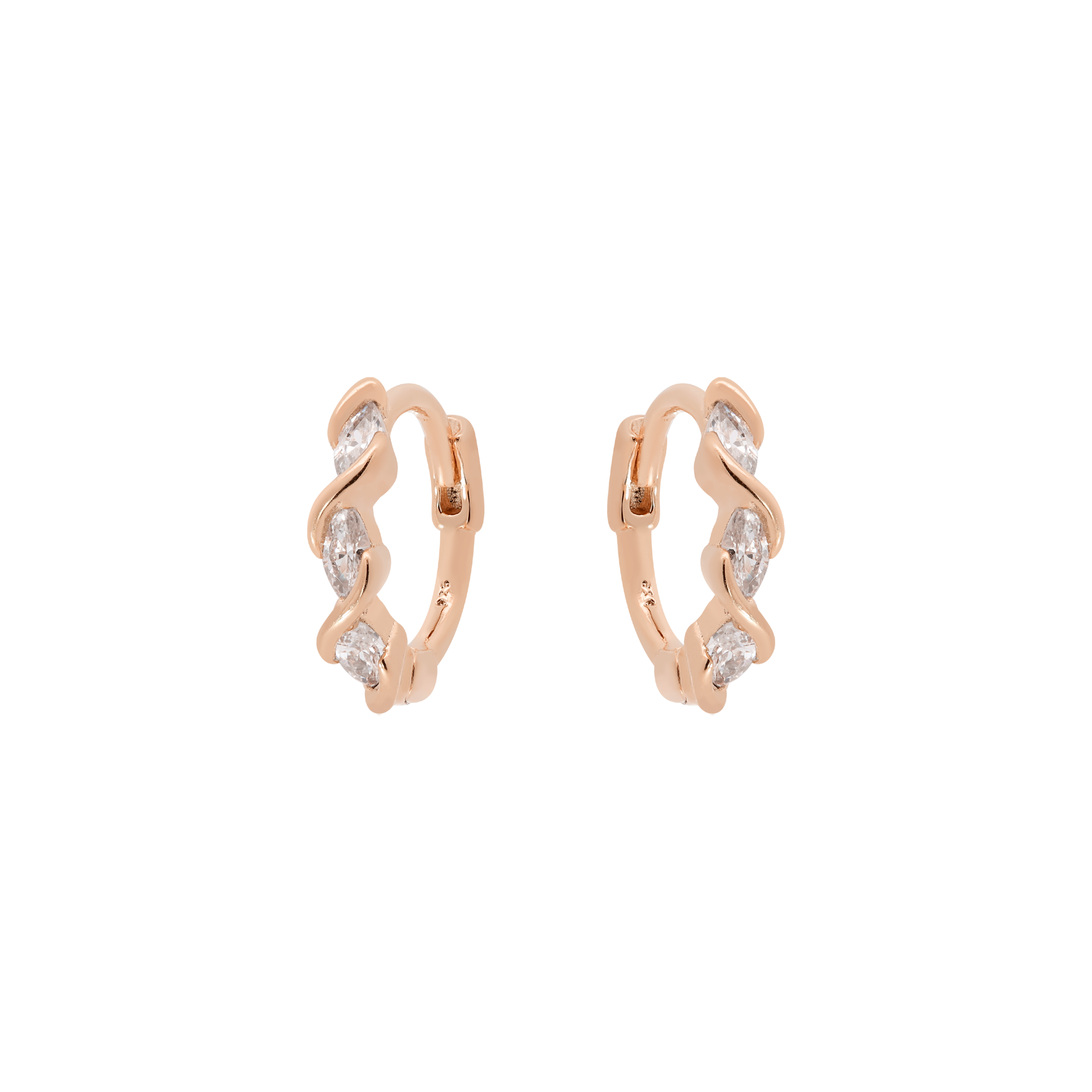 Entwine Olive Gemstones Earring Huggie Hoop - Rose Gold