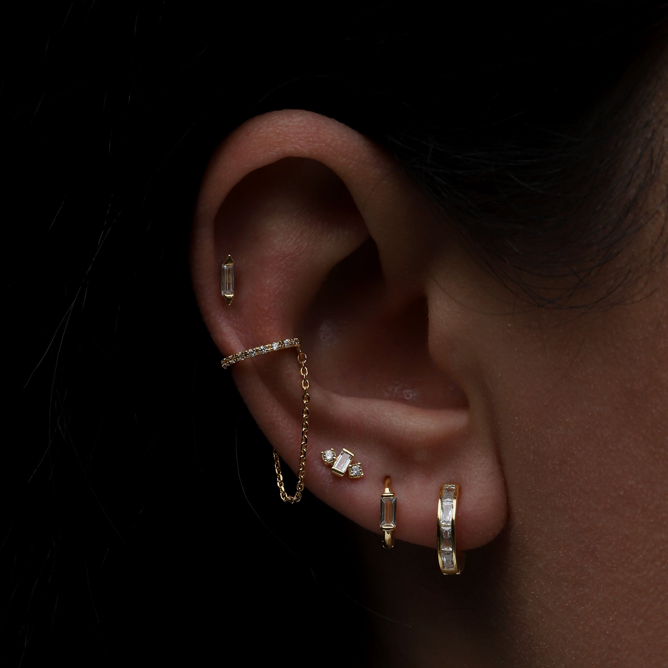 Eternity Crystal Gemstone Huggie Earring Hoops On Model - Gold