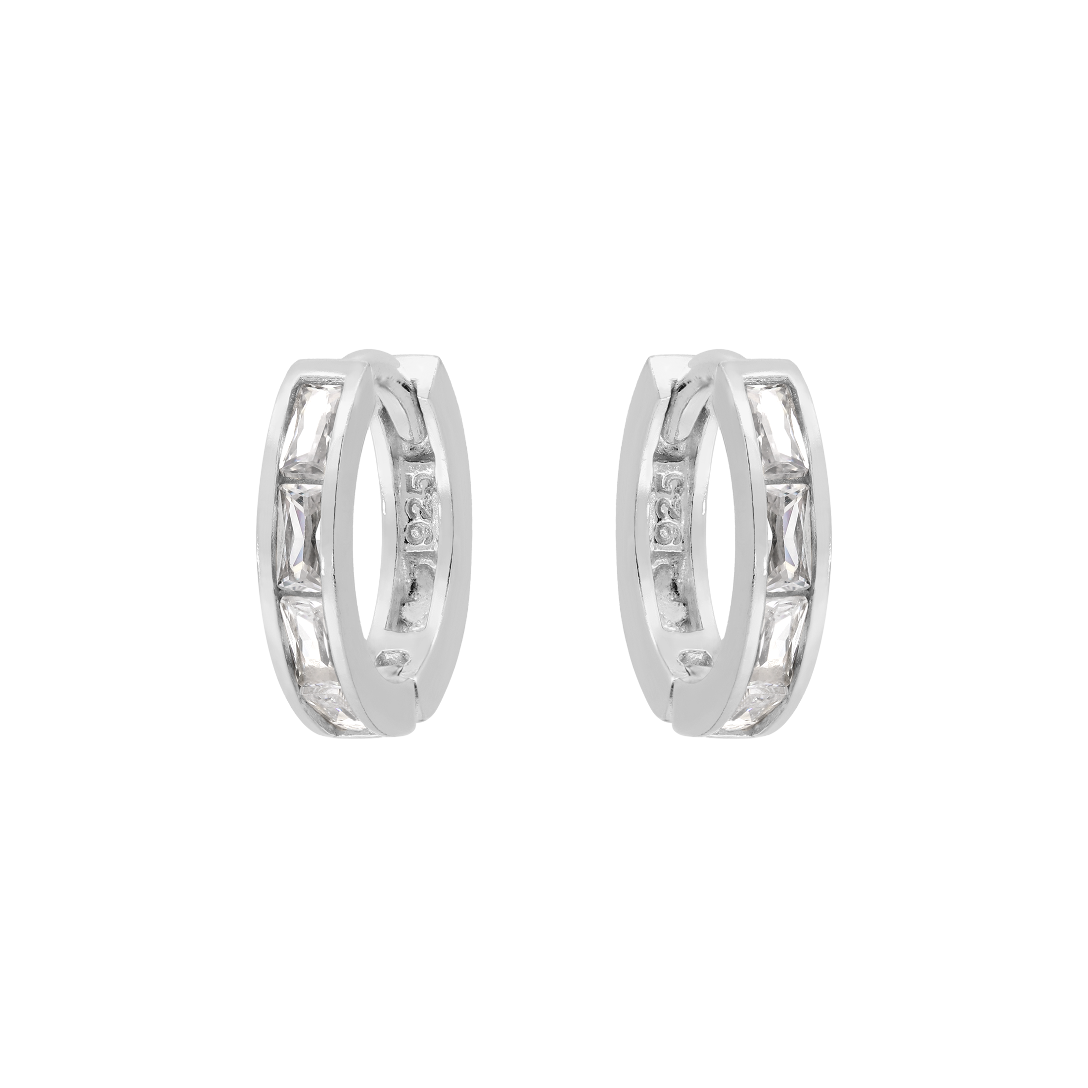 Eternity Crystal Gemstone Huggie Earring Hoops - Sterling Silver