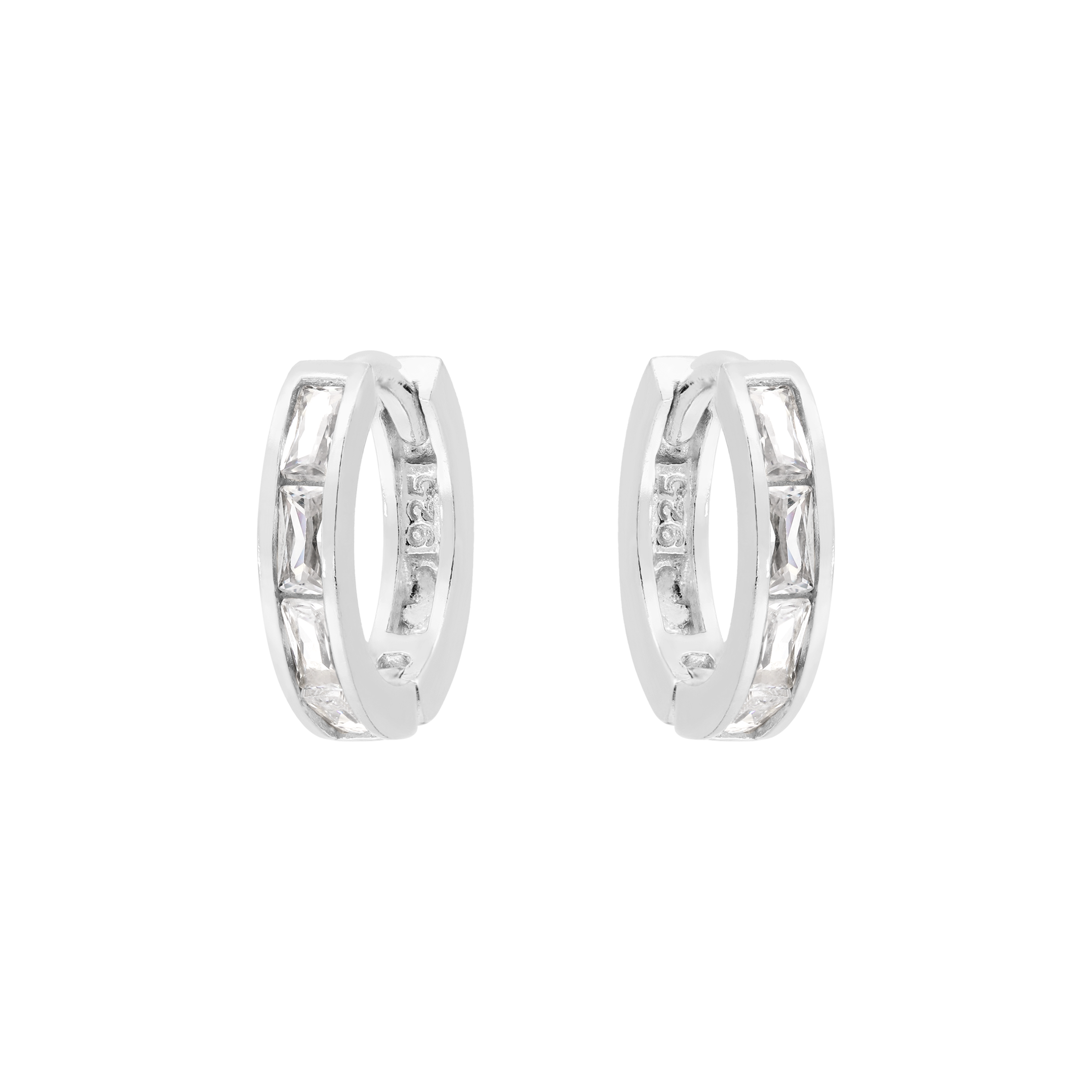 Eternity Crystal Gemstone Huggie Earring Hoops - Sterling Silver
