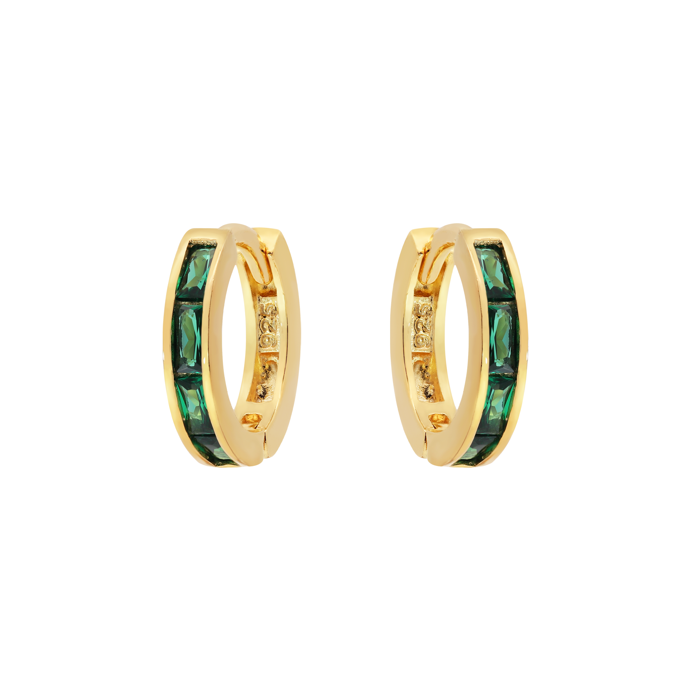 Eternity Emerald Gemstone Huggie Earring Hoops - Gold