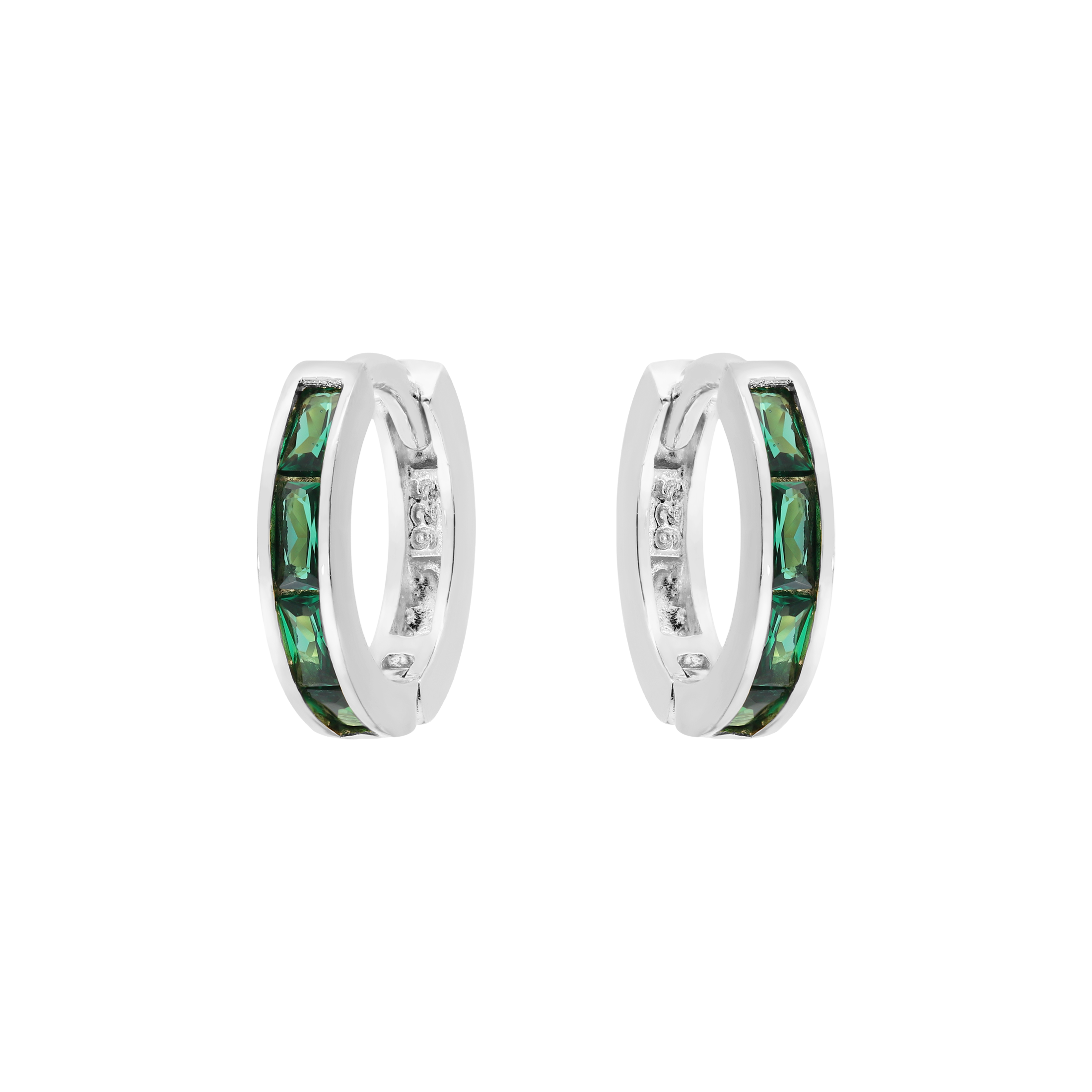 Eternity Emerald Gemstone Huggie Earring Hoops - Sterling Silver