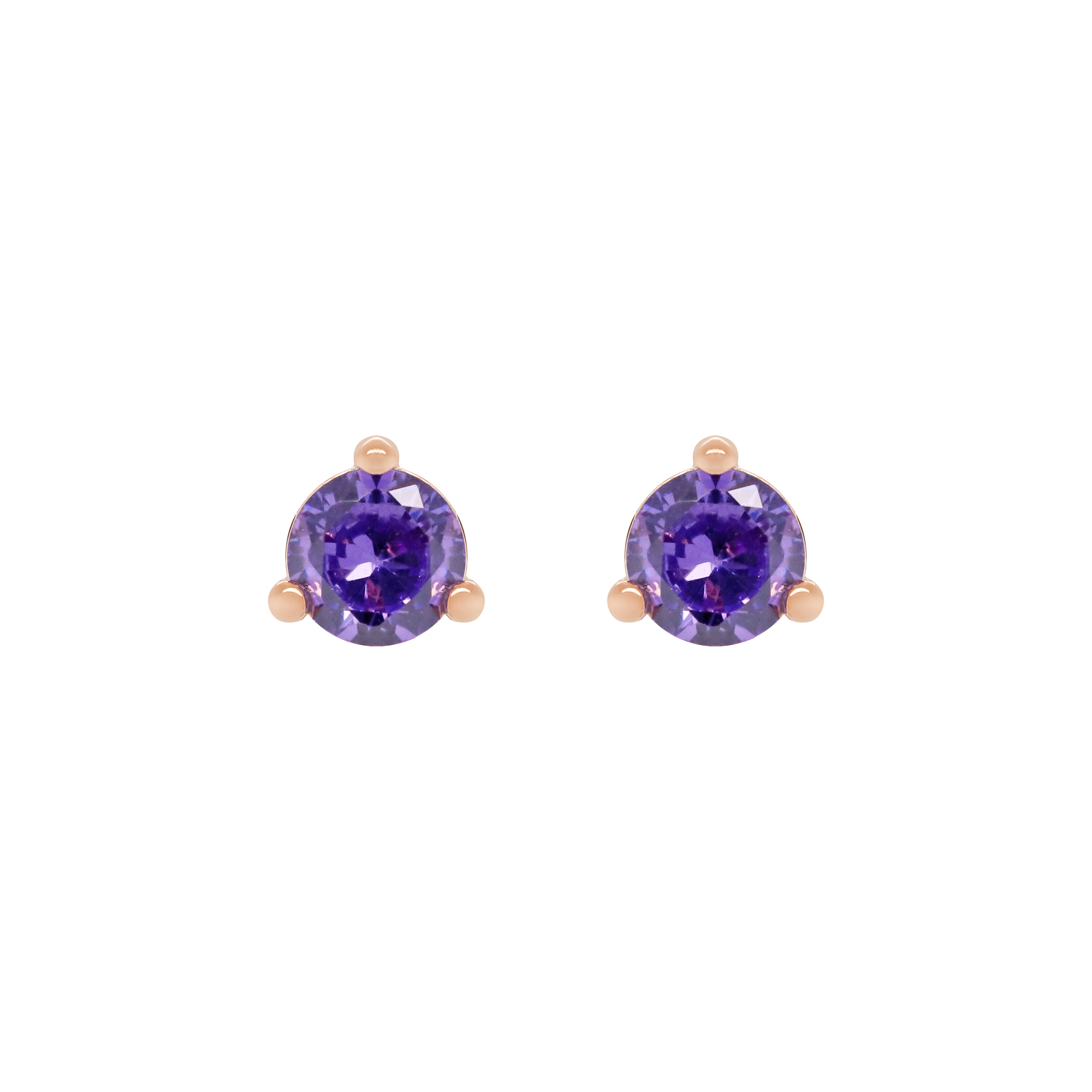 February Amethyst Birthstone Earring Studs - Rose Gold