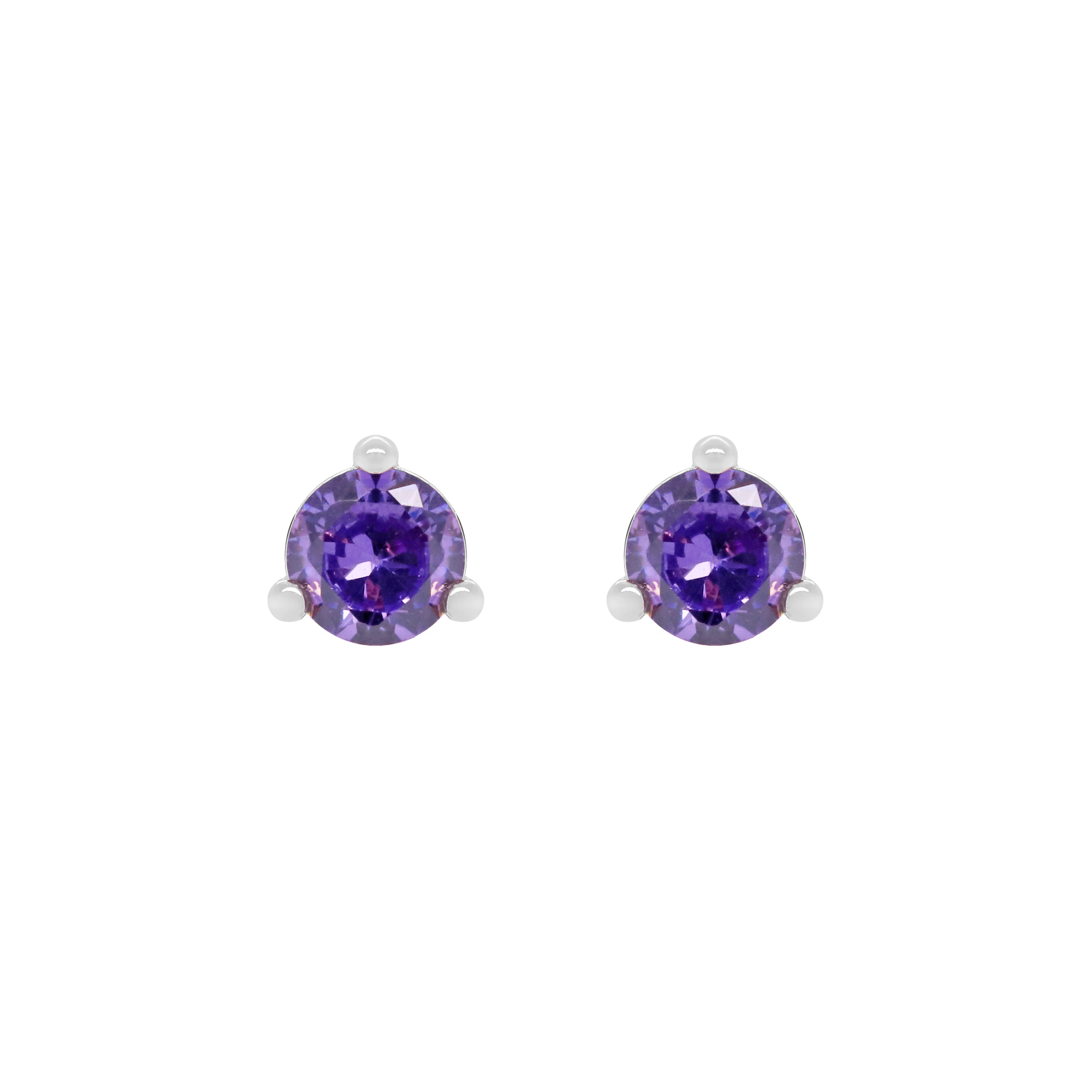 February Amethyst Birthstone Earring Studs - Sterling Silver