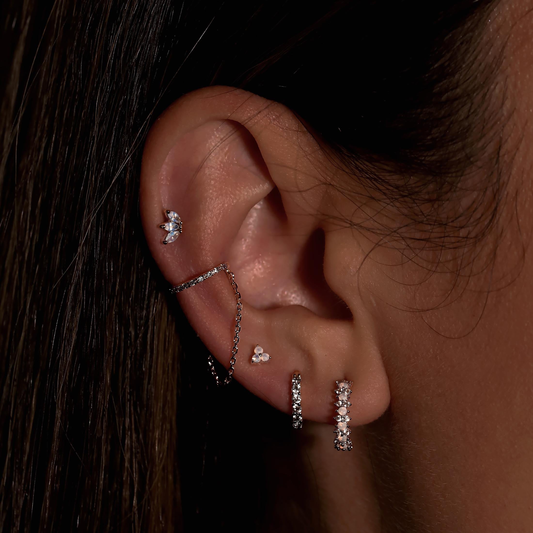 Florentine Gemstone Stud Earring Half Hoops On Model - Sterling Silver