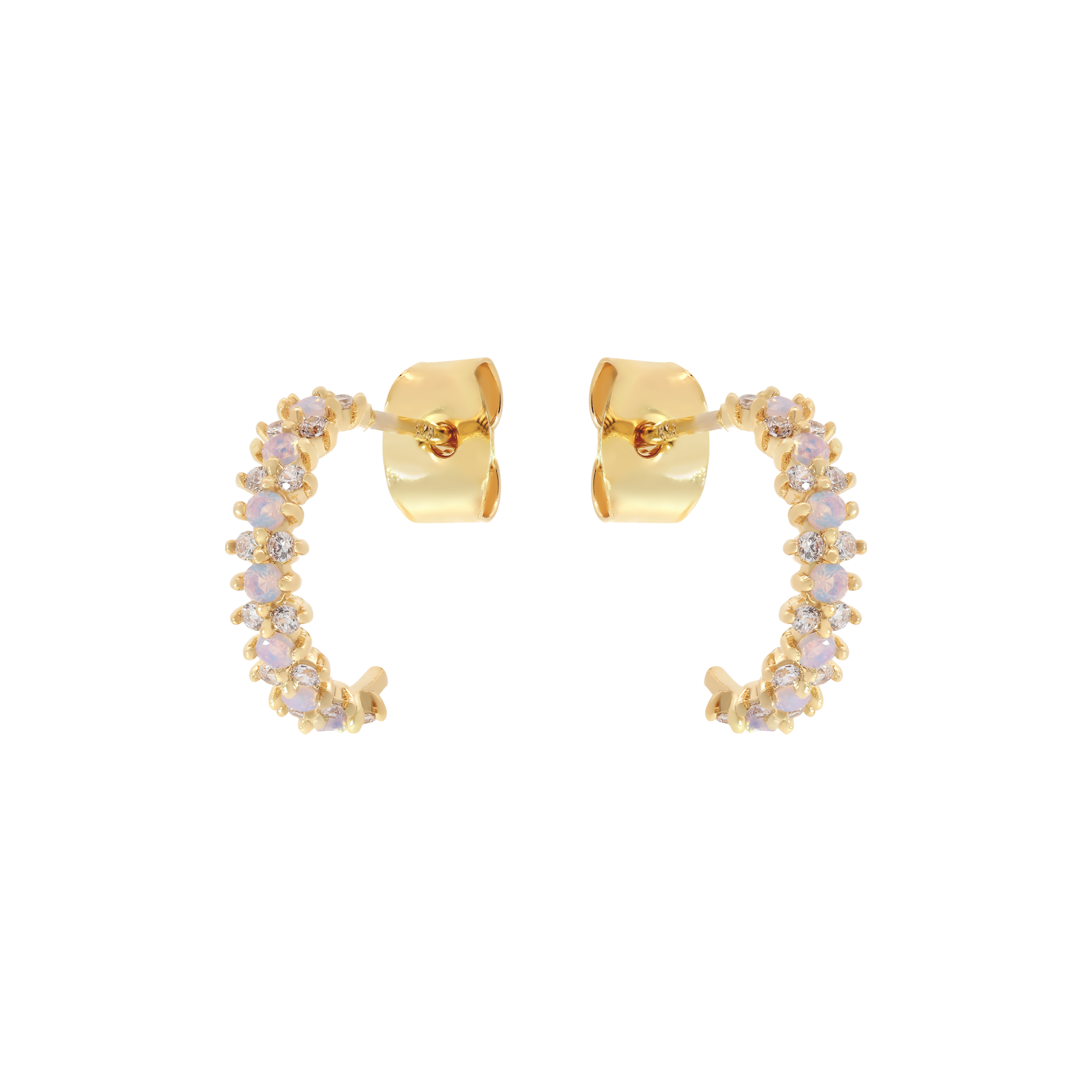 Florentine Gemstone Stud Earring Half Hoops - Gold