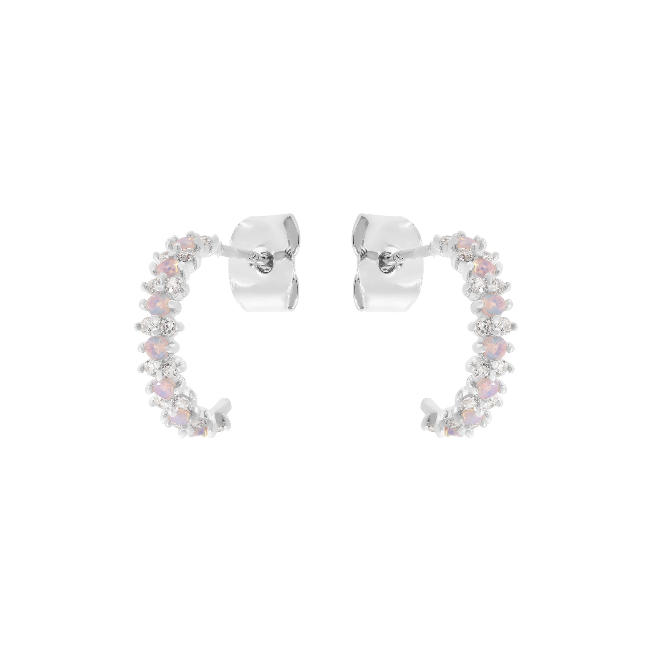 Florentine Gemstone Stud Earring Half Hoops - Sterling Silver