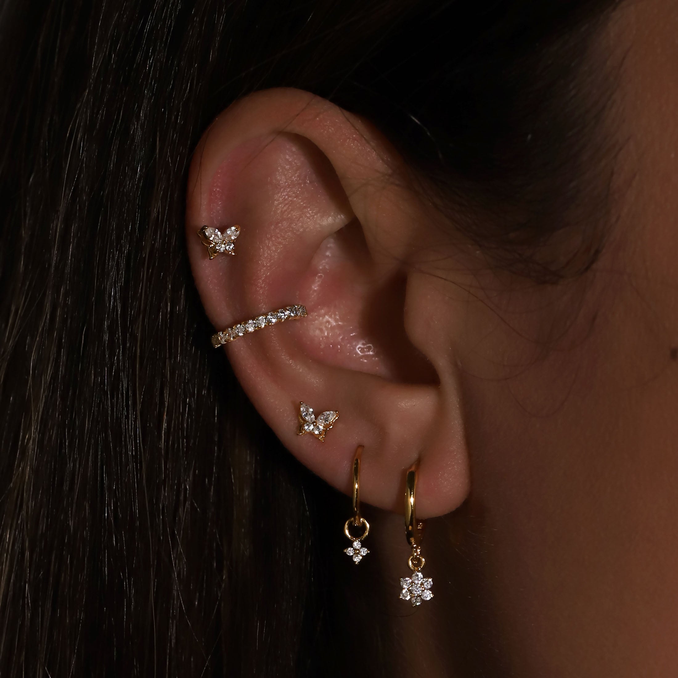Flutter Butterfly Gemstone Earring Studs On Model - Gold