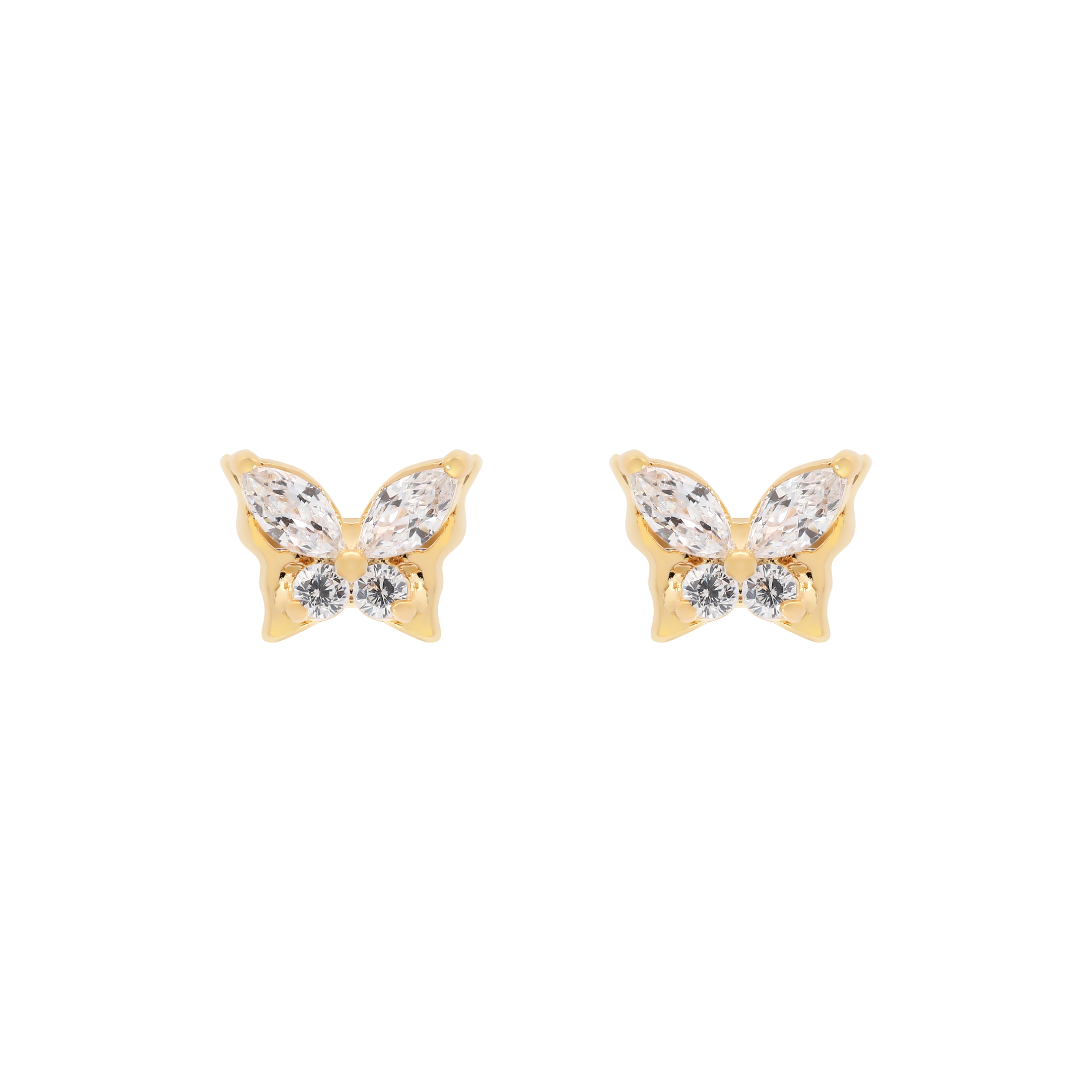 Flutter Butterfly Gemstone Earring Studs - Gold