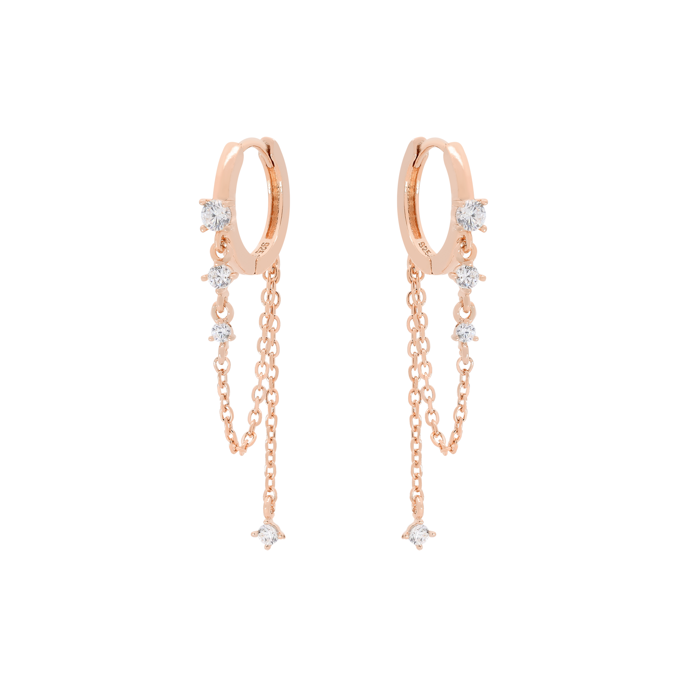 Jorja Gemstones with Chain Drop Earring Huggie Hoops - Rose Gold