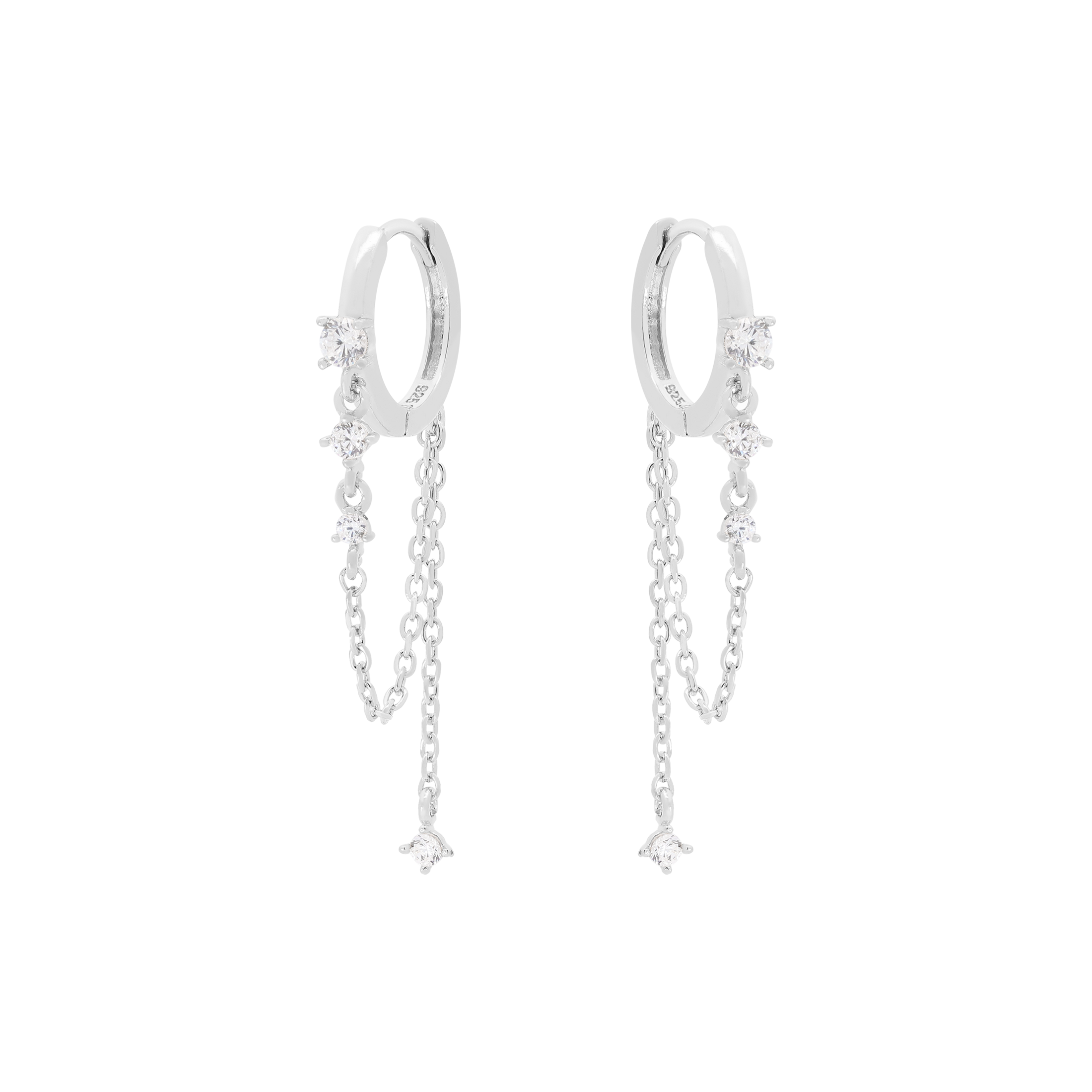 Jorja Gemstones with Chain Drop Earring Huggie Hoops - Sterling Silver