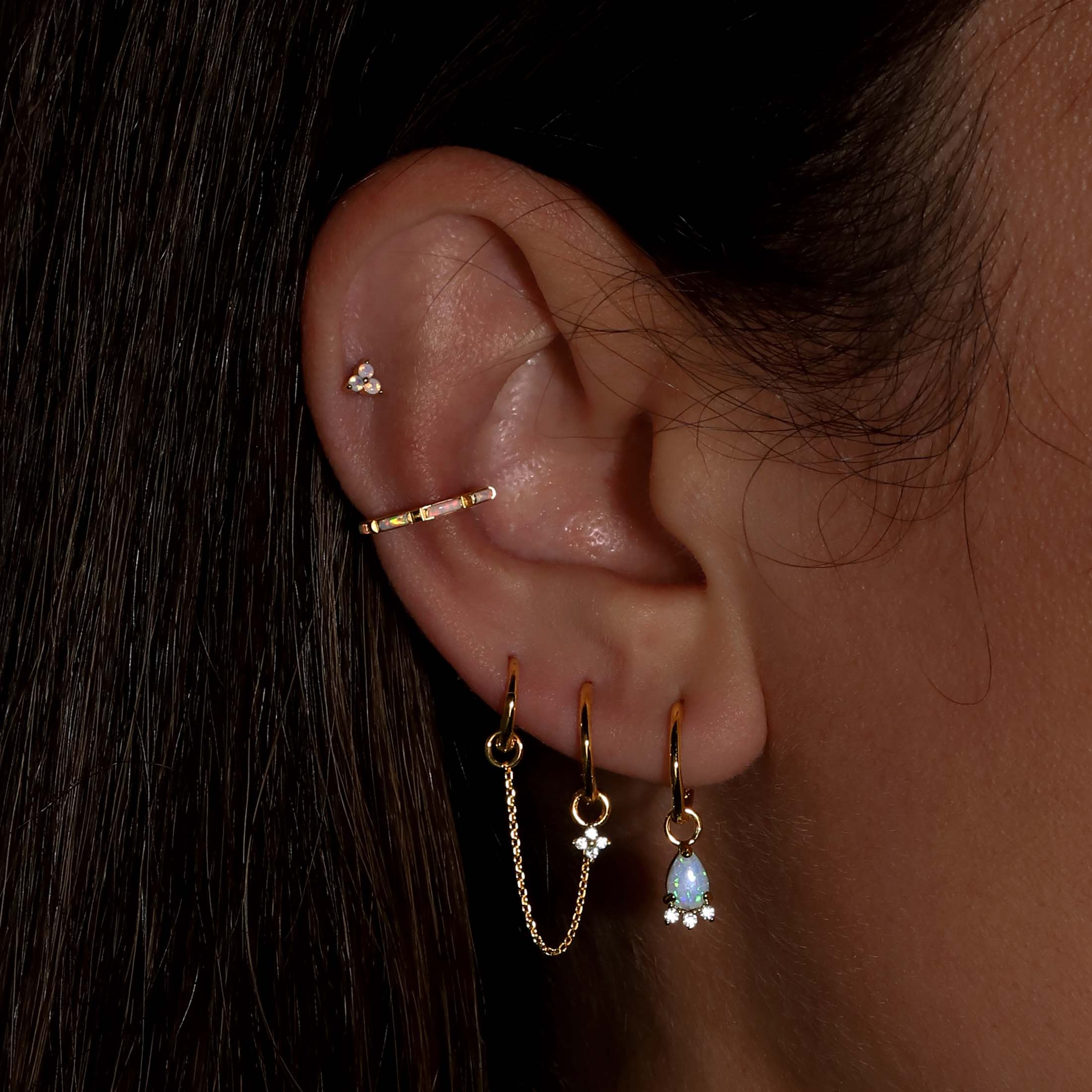 Seduction Opal Helix & Conch Hoop Piercing On Model - Gold