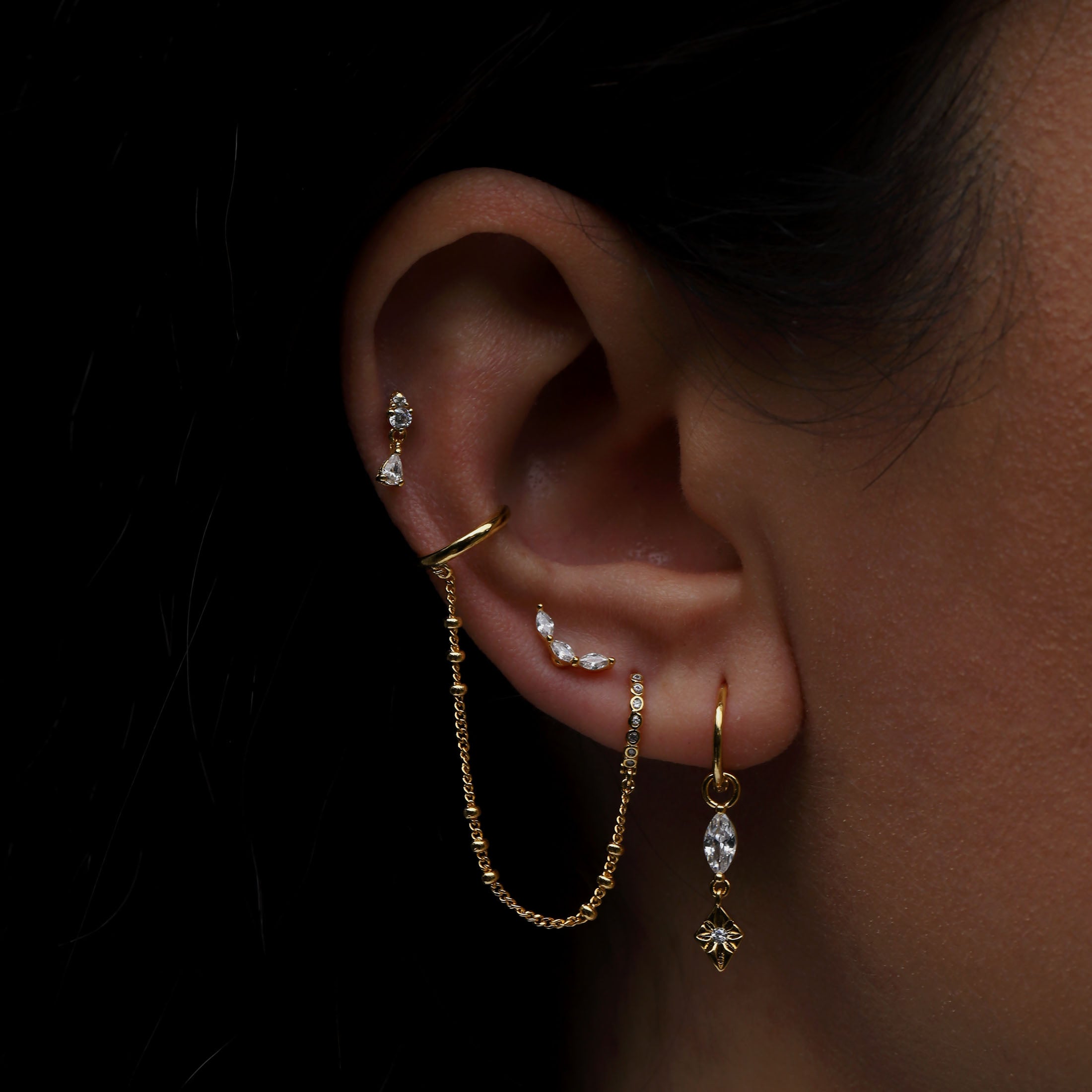 Legacy Gemstone Charm Huggie Hoop Earrings On Model - Gold
