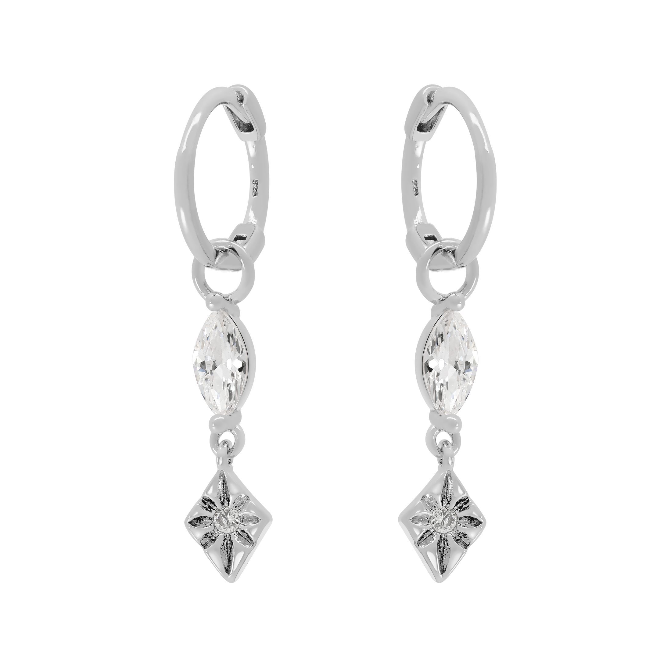 Legacy Gemstone Charm Huggie Hoop Earrings - Sterling Silver