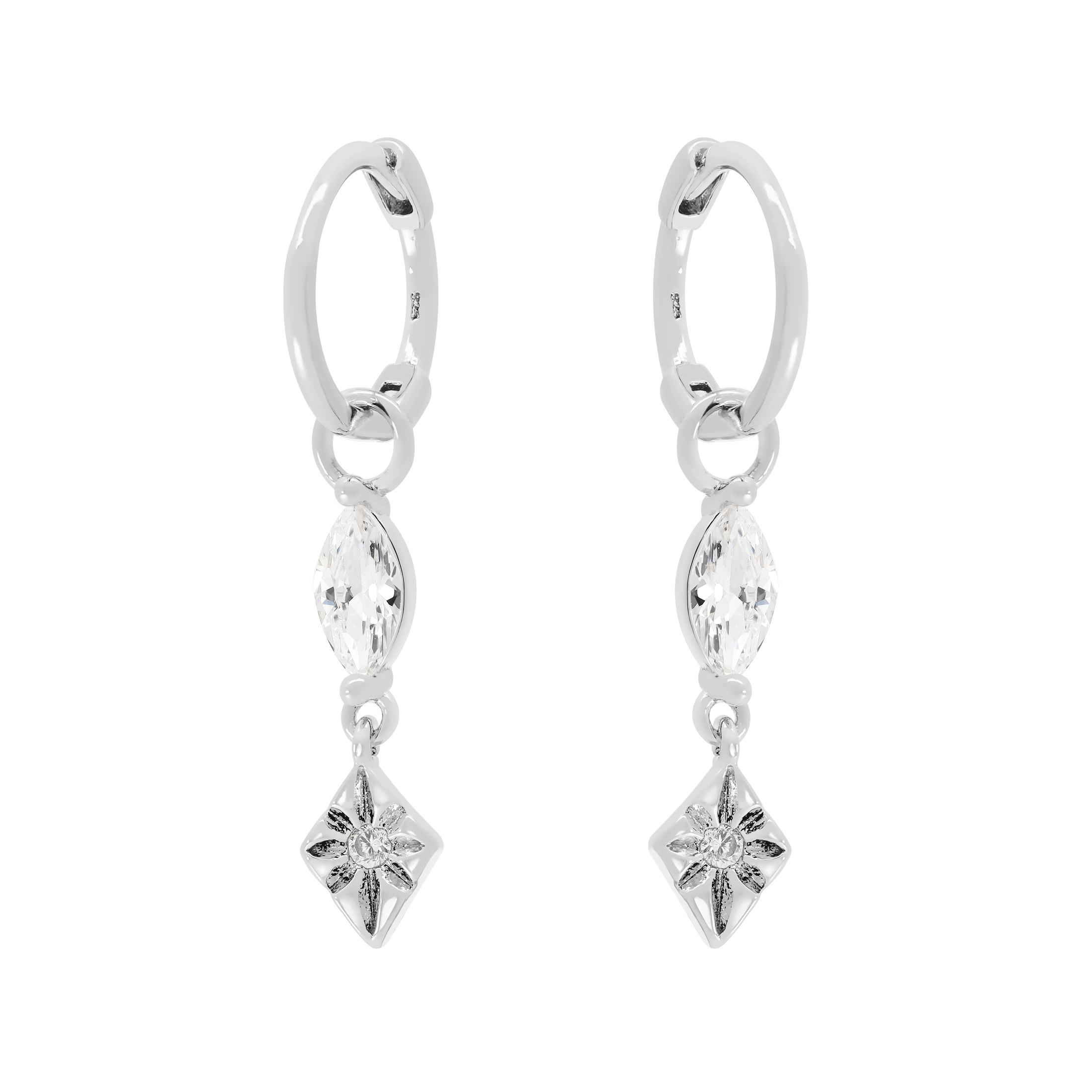 Legacy Gemstone Charm Huggie Hoop Earrings - Sterling Silver