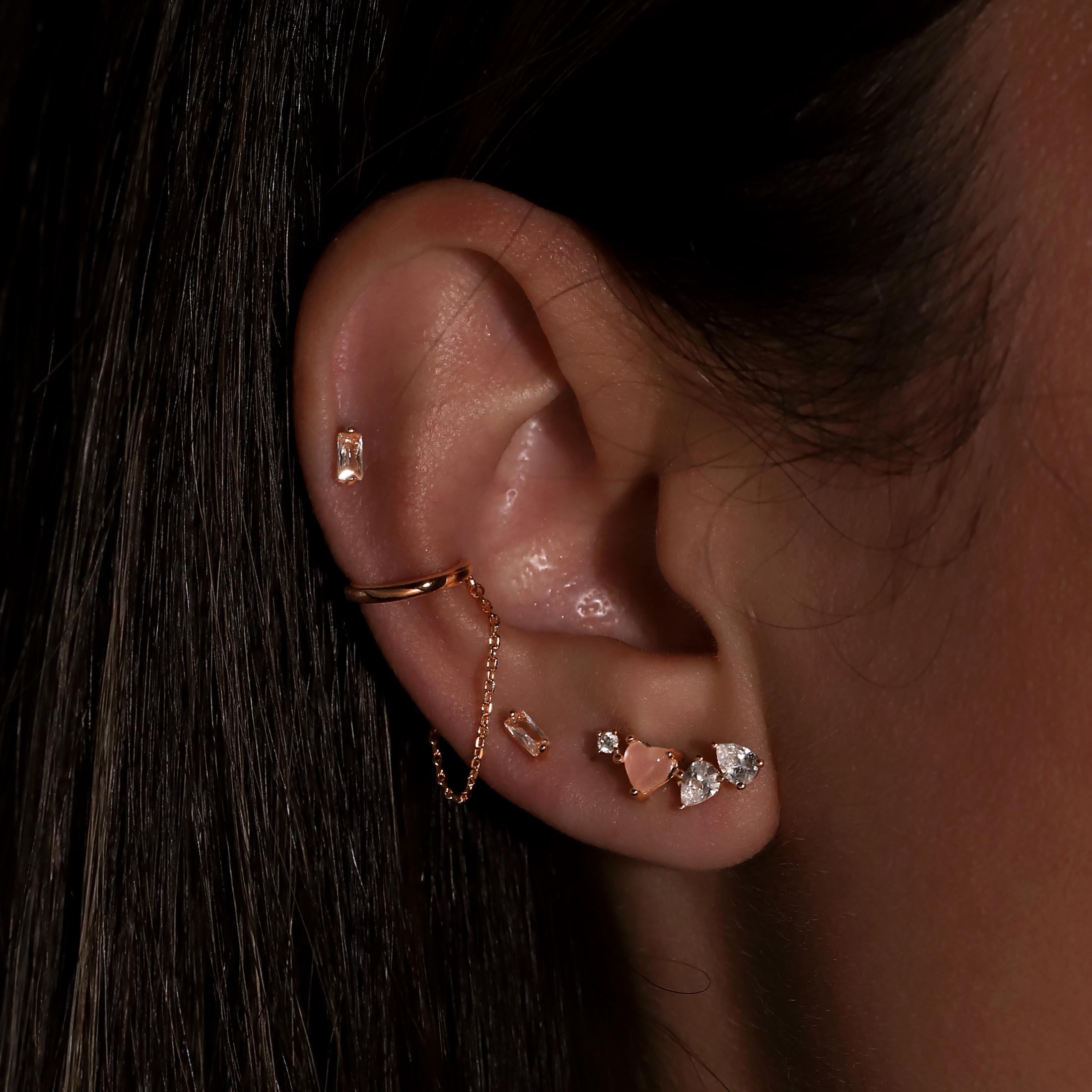 Bounty Baguette Gemstone Earring Studs On Model - Rose Gold