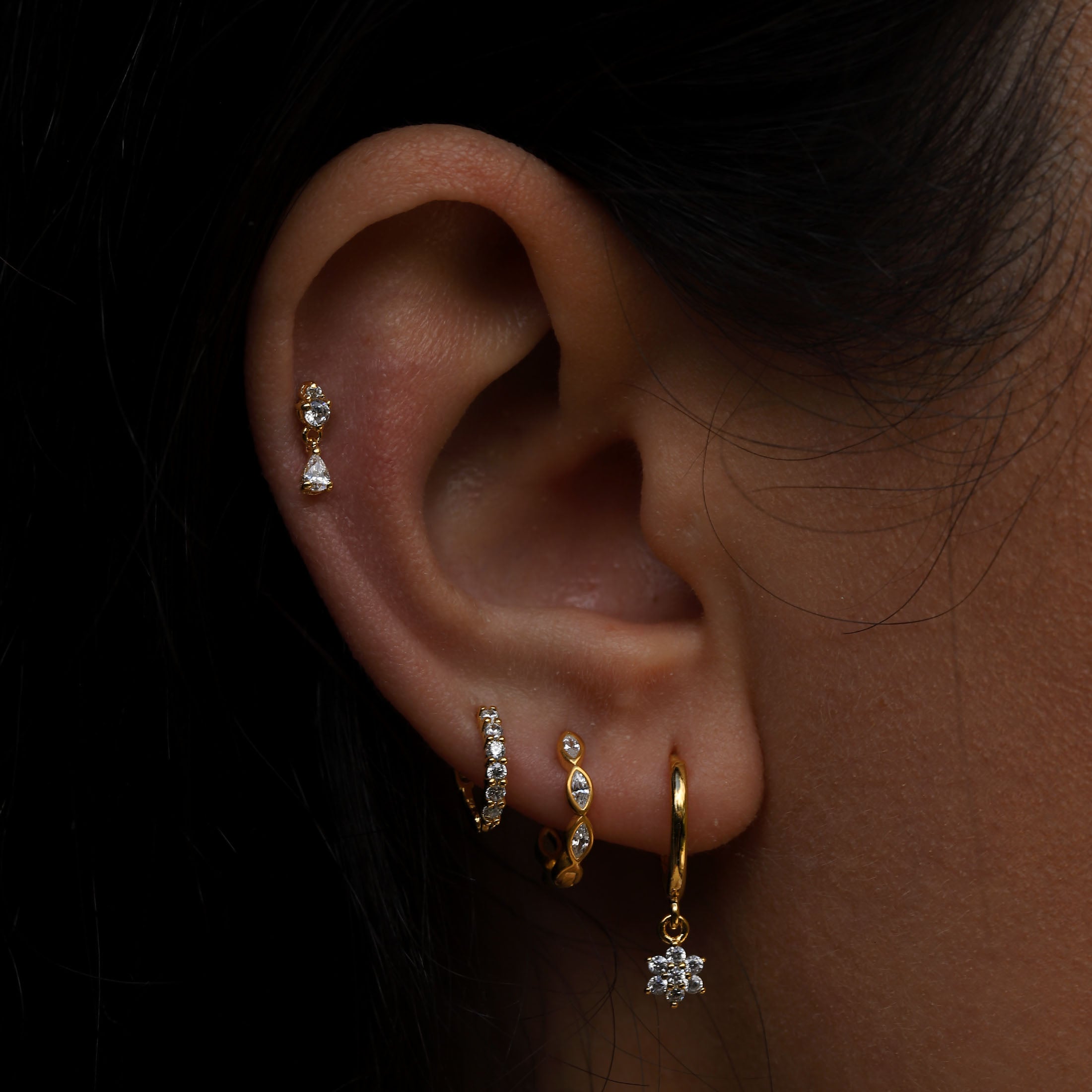 Logic Gemstone Huggie Hoop Earrings On Model - Gold