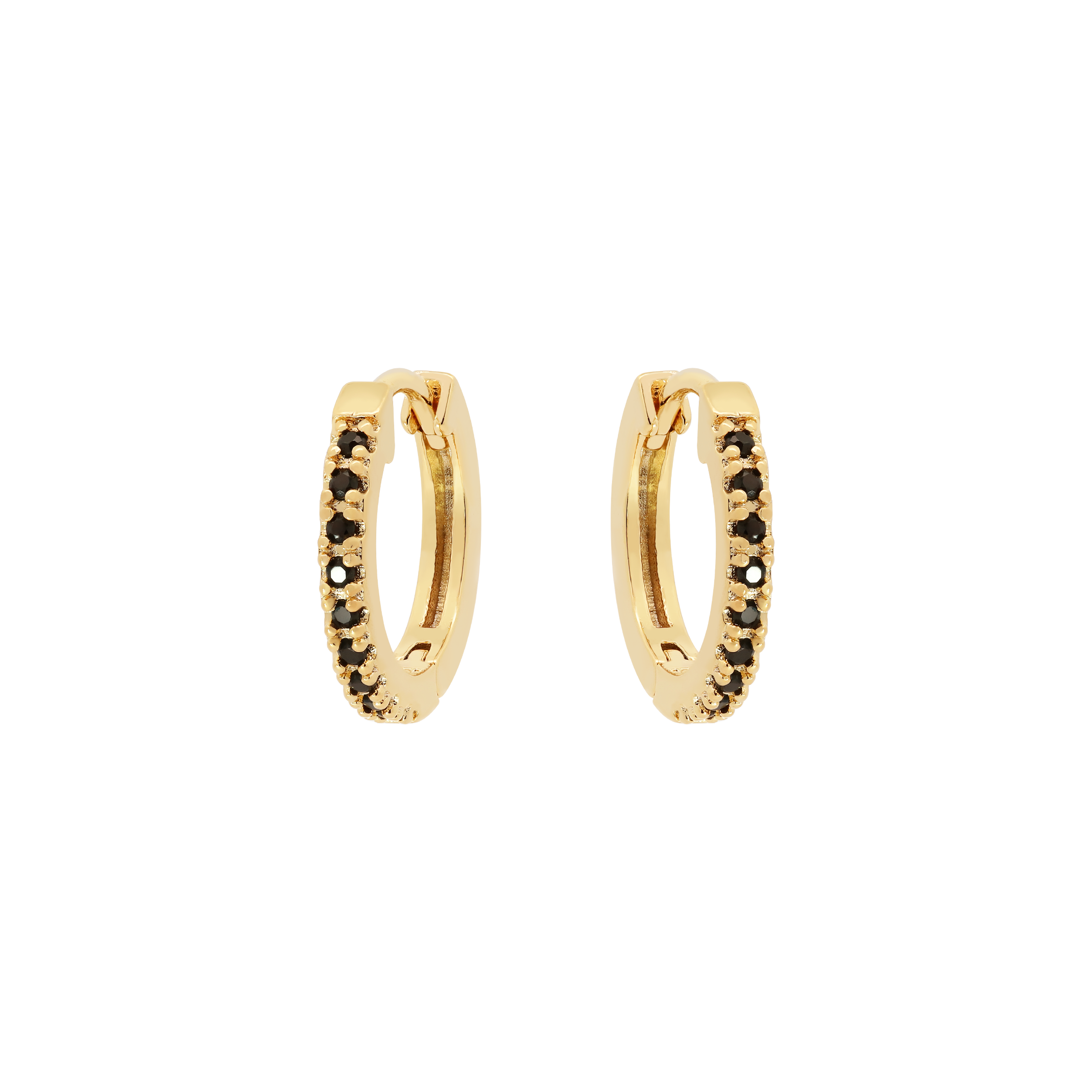 Logic Onyx Gemstone Earring Huggie Hoops - Gold