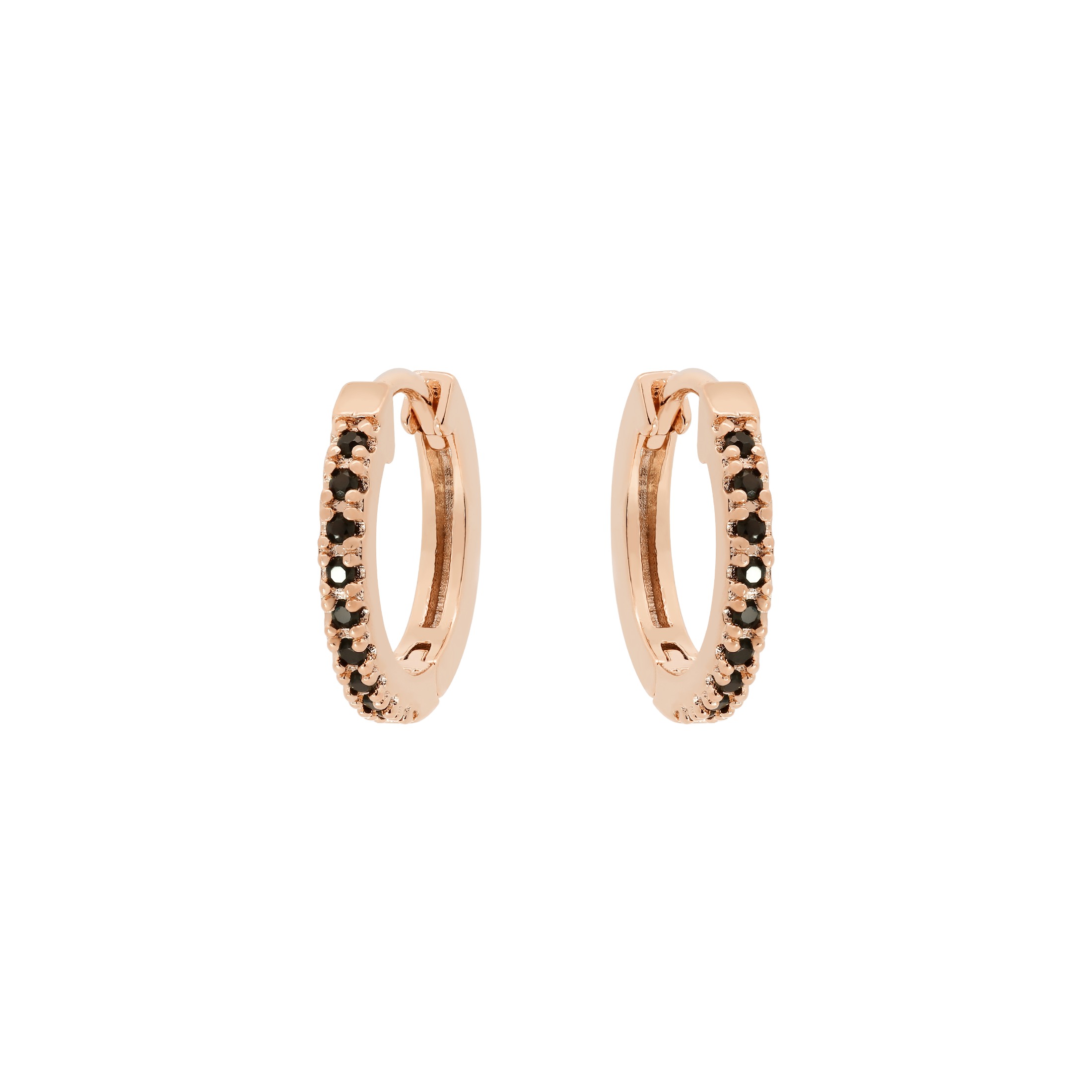 Logic Onyx Gemstone Earring Huggie Hoops - Rose Gold