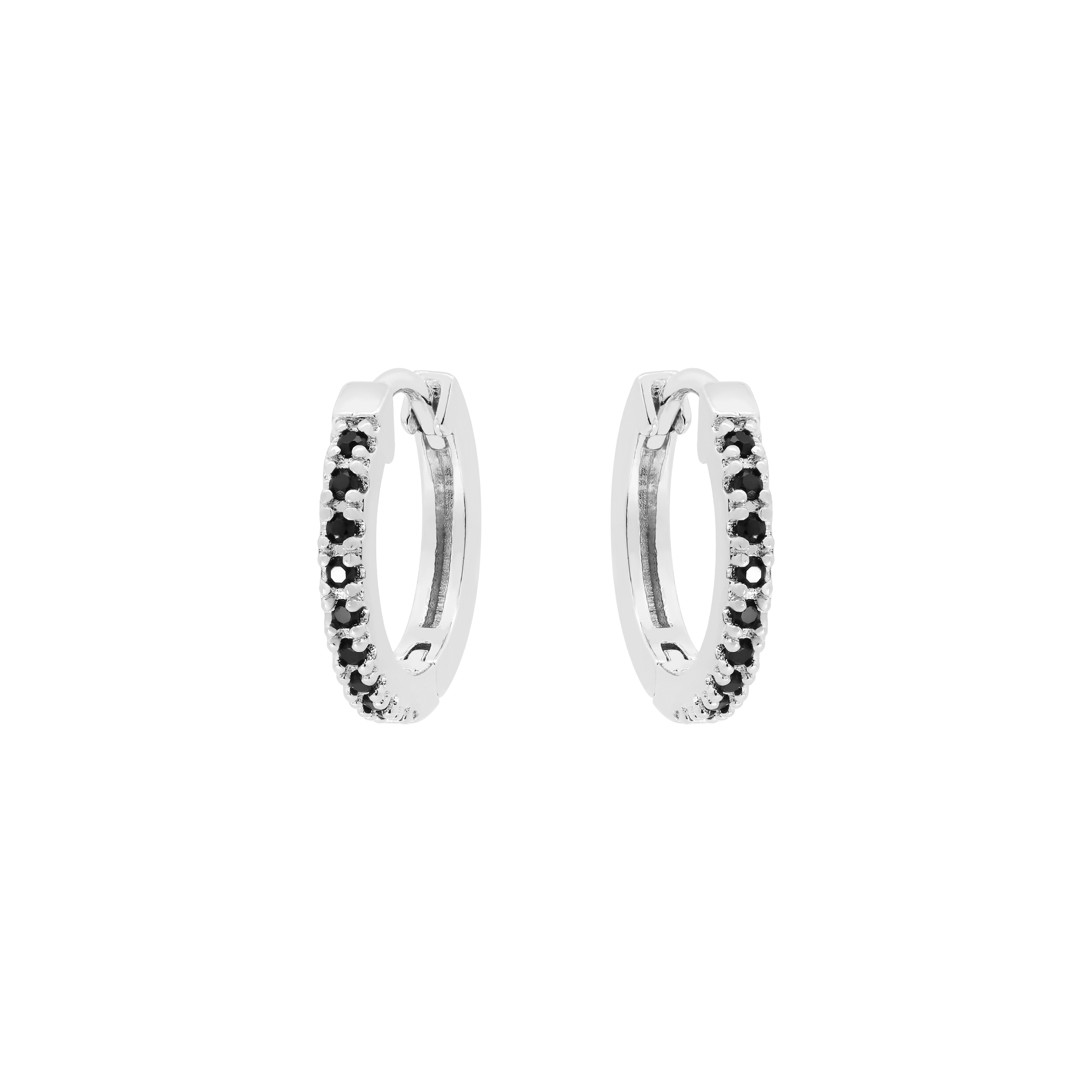 Logic Onyx Gemstone Earring Huggie Hoops - Sterling Silver