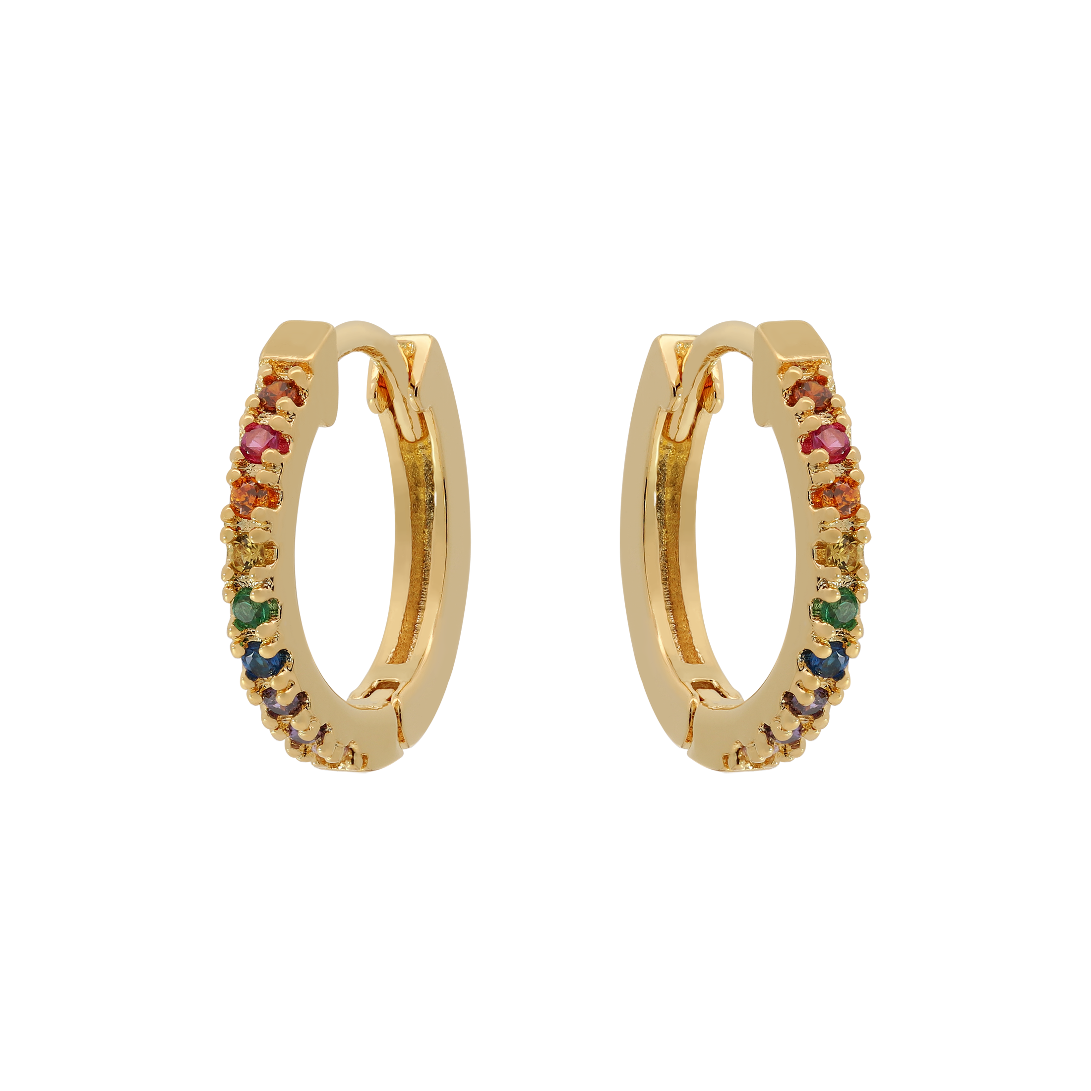 Logic Rainbow Gemstone Huggie Hoop Earrings - Gold