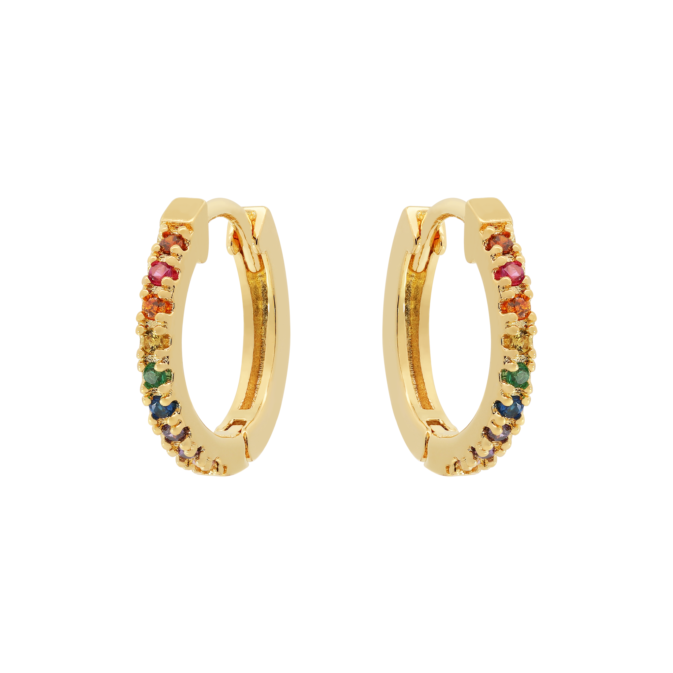 Logic Rainbow Gemstone Huggie Hoop Earrings - Gold