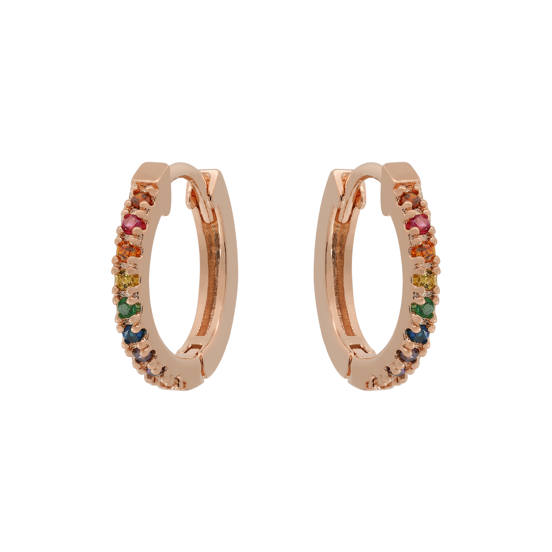 Logic Rainbow Gemstone Huggie Hoop Earrings - Rose Gold