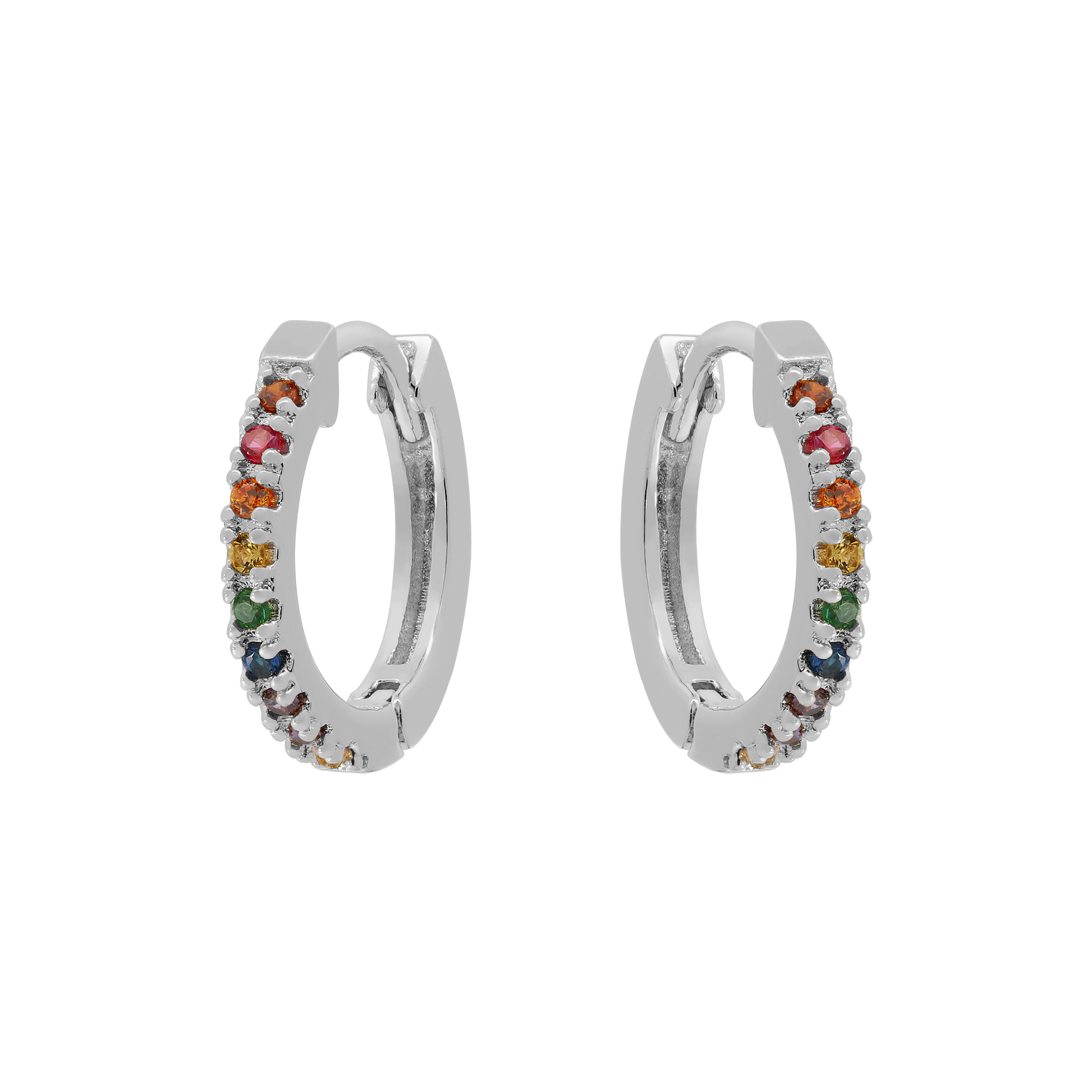Logic Rainbow Gemstone Huggie Hoop Earrings - Sterling Silver