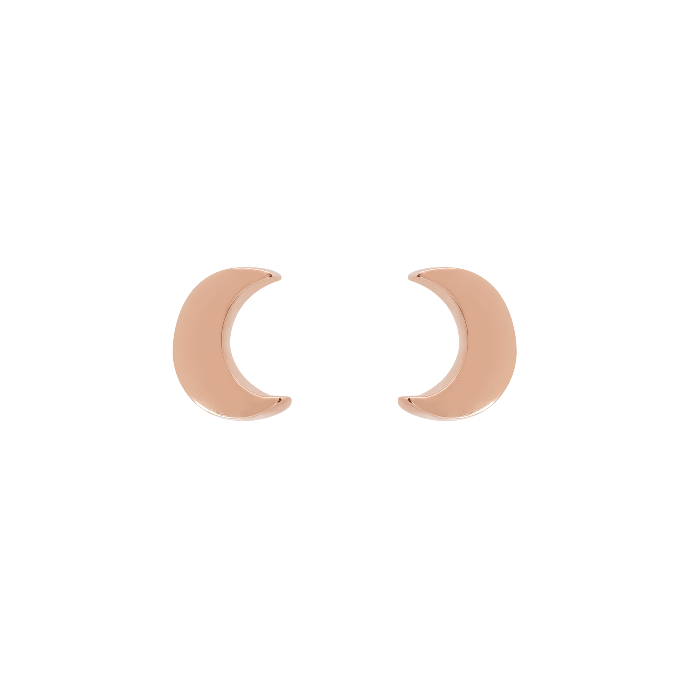 Lunar Moon Crescent Earring Studs - 14K Solid Rose Gold