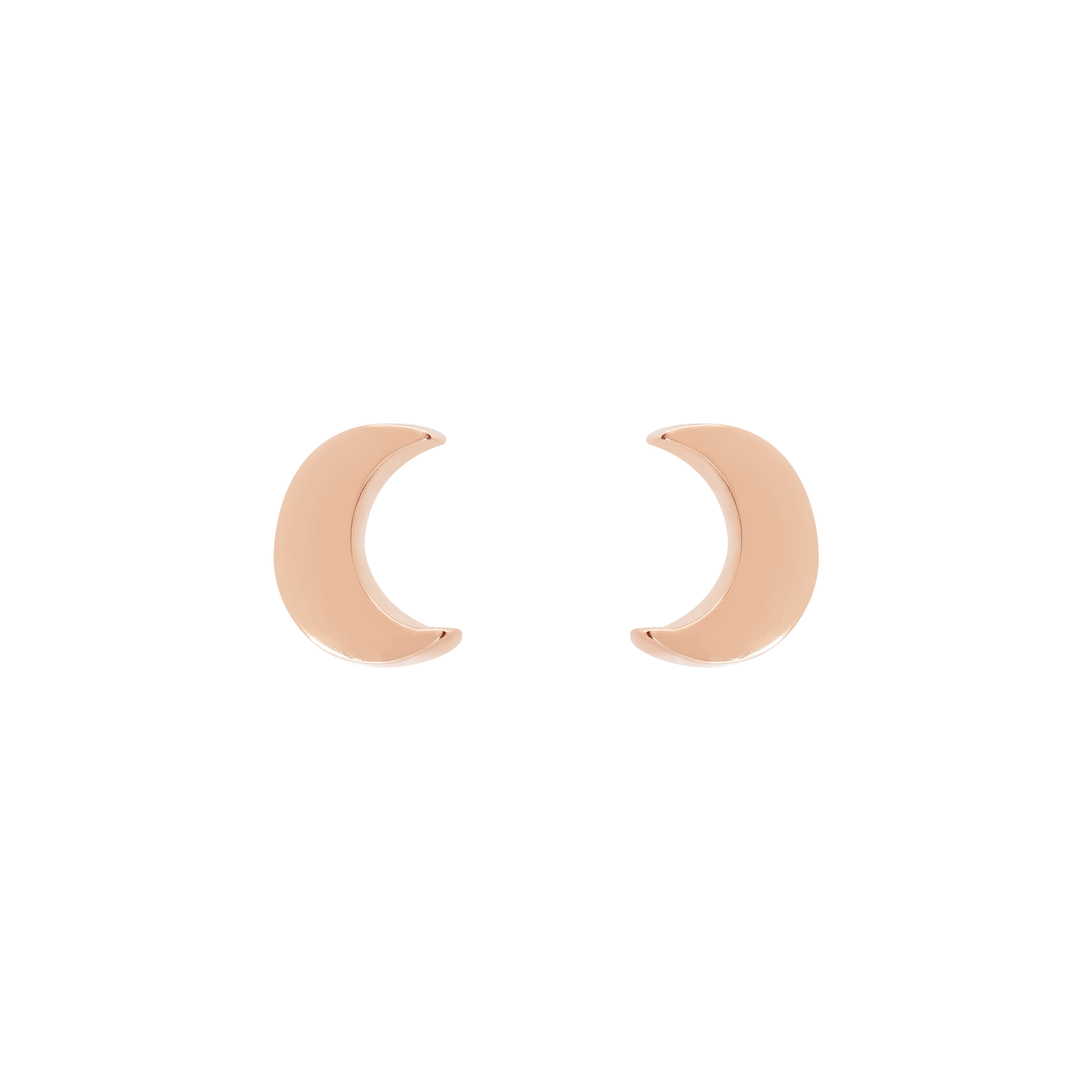 Lunar Moon Crescent Earring Studs - 14K Solid Rose Gold