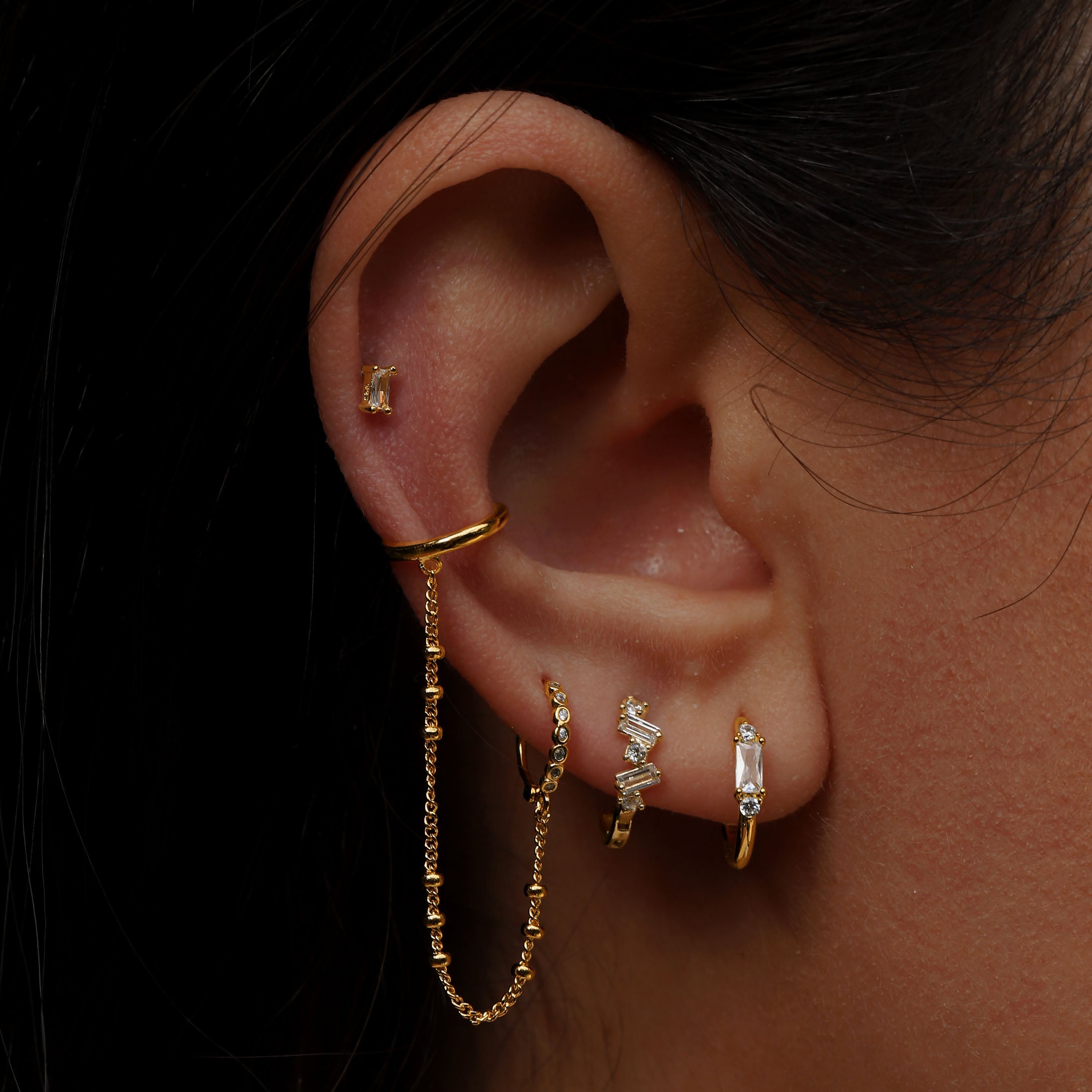 Lyric Gemstone Huggie Hoop Earrings On Model - Gold