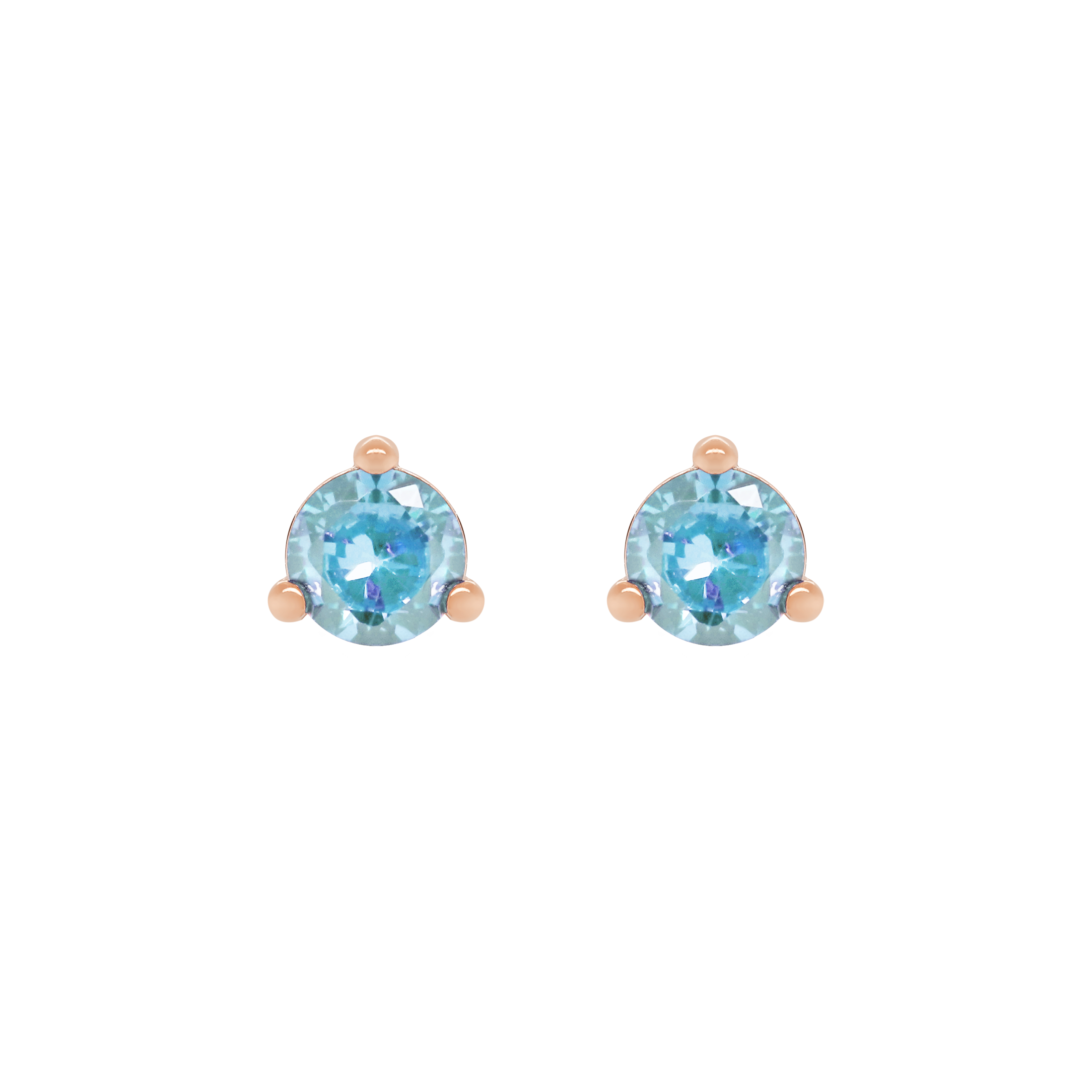 March Aquamarine Birthstone Earring Studs - Rose Gold