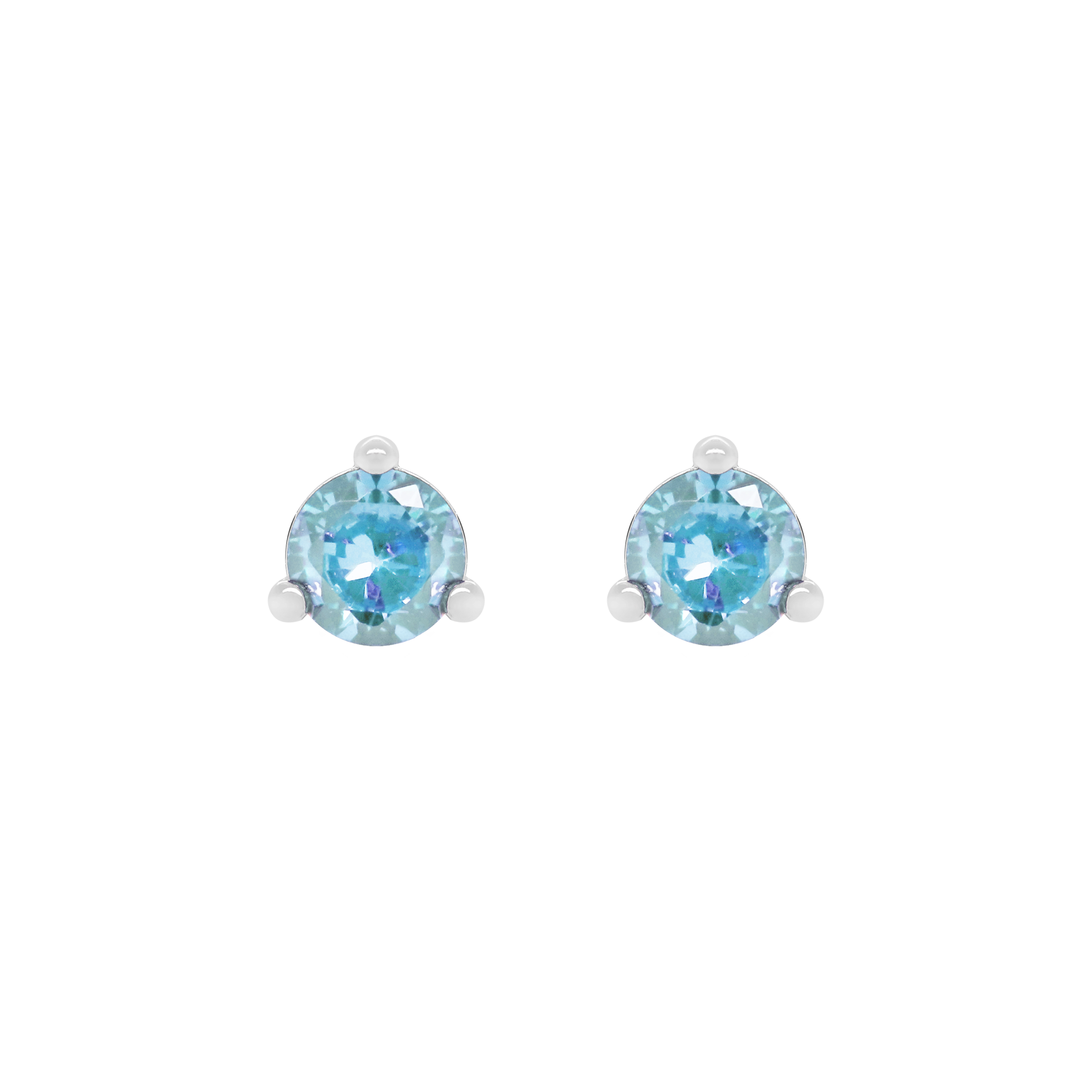 March Aquamarine Birthstone Earring Studs - Sterling Silver