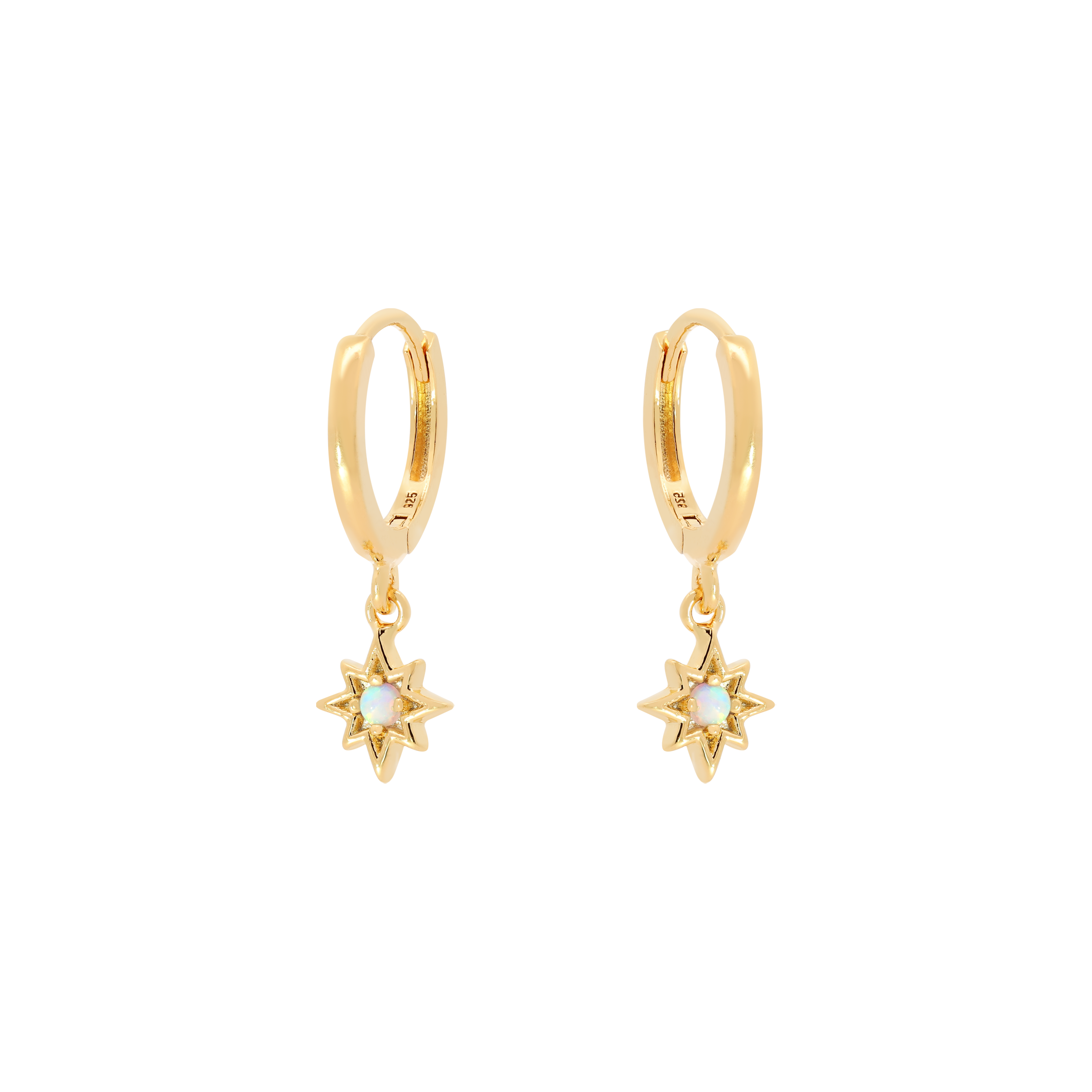Meteor Star Opal Earring Huggie Hoops - Gold