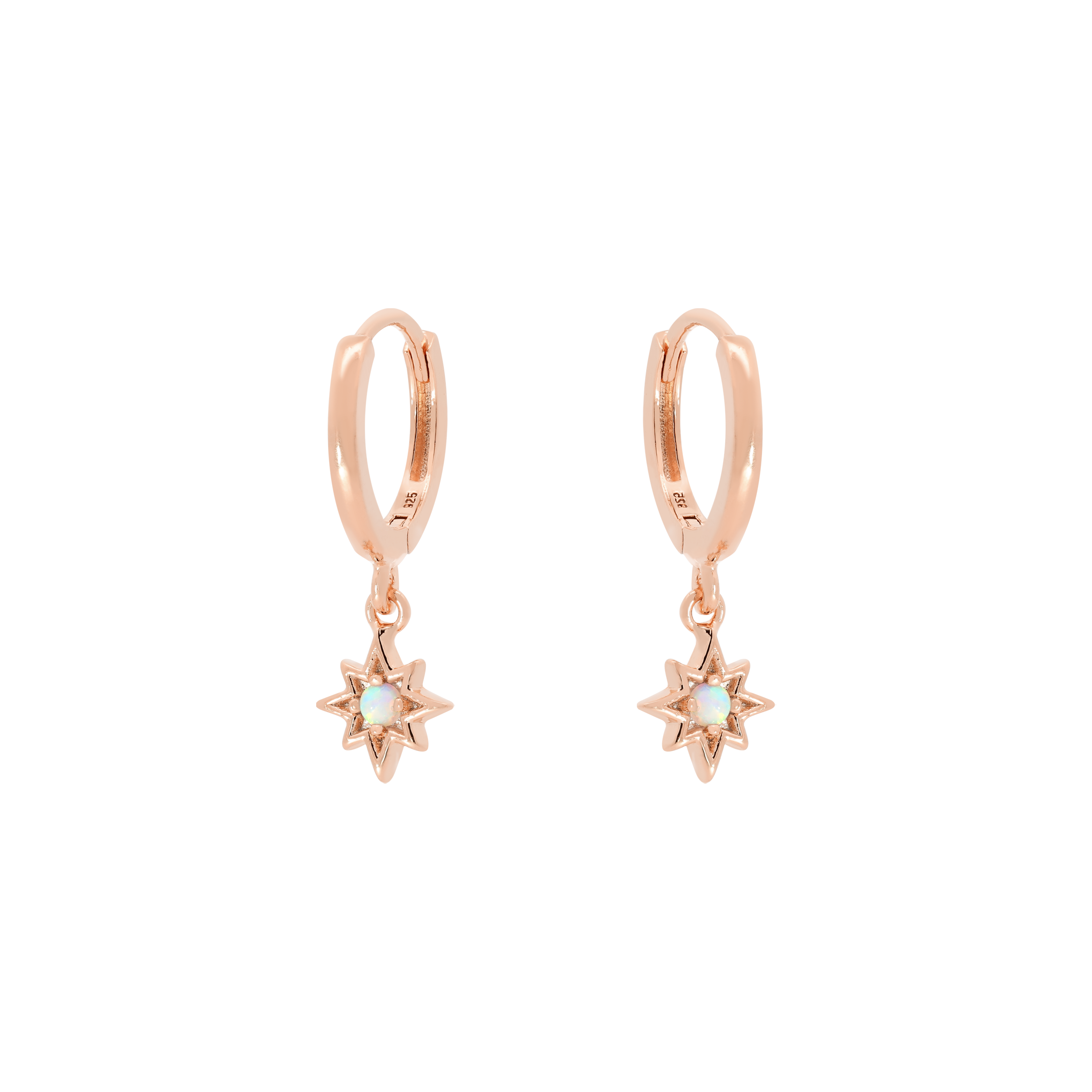 Meteor Star Opal Earring Huggie Hoops - Rose Gold