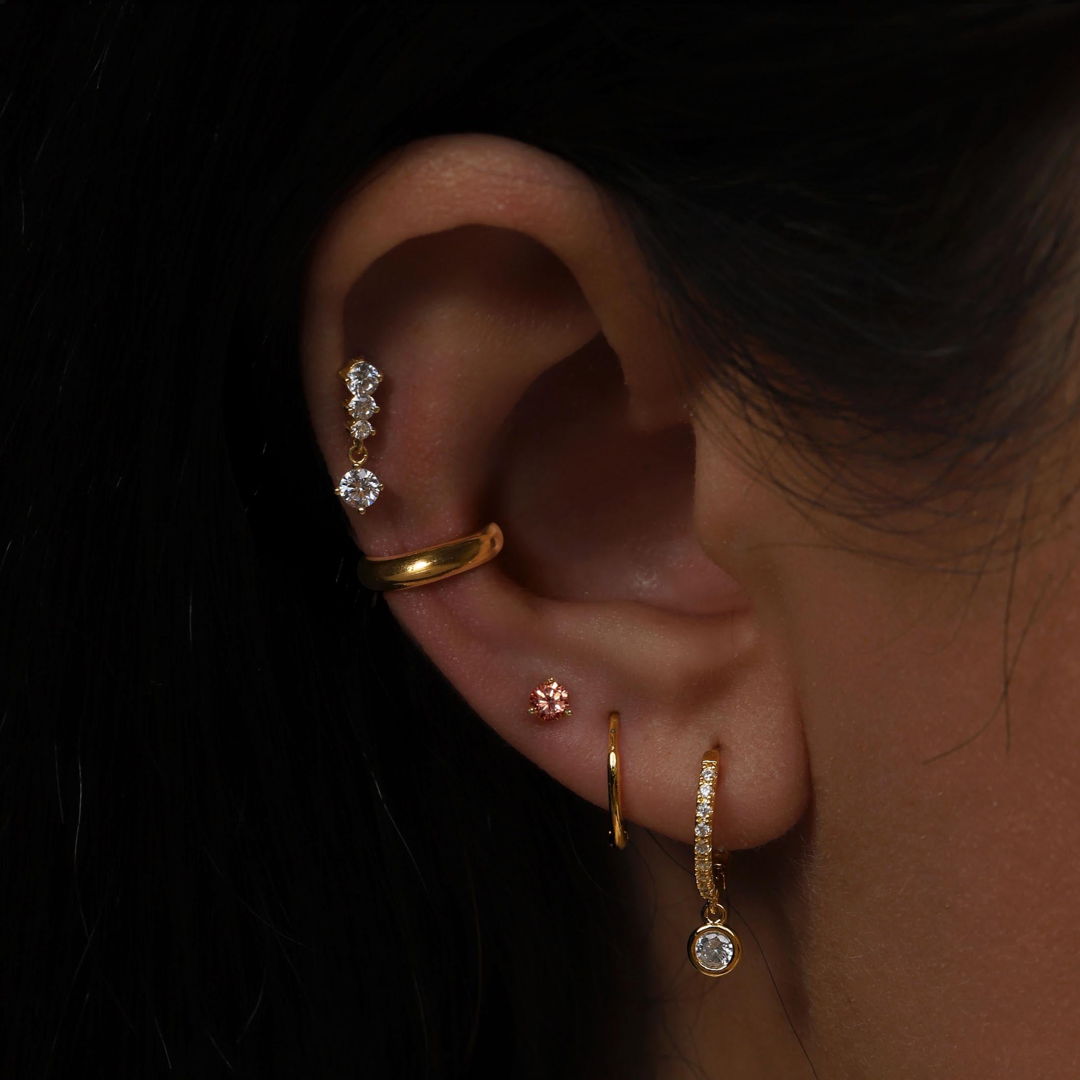 November Topaz Birthstone Earring Studs On Model - Gold