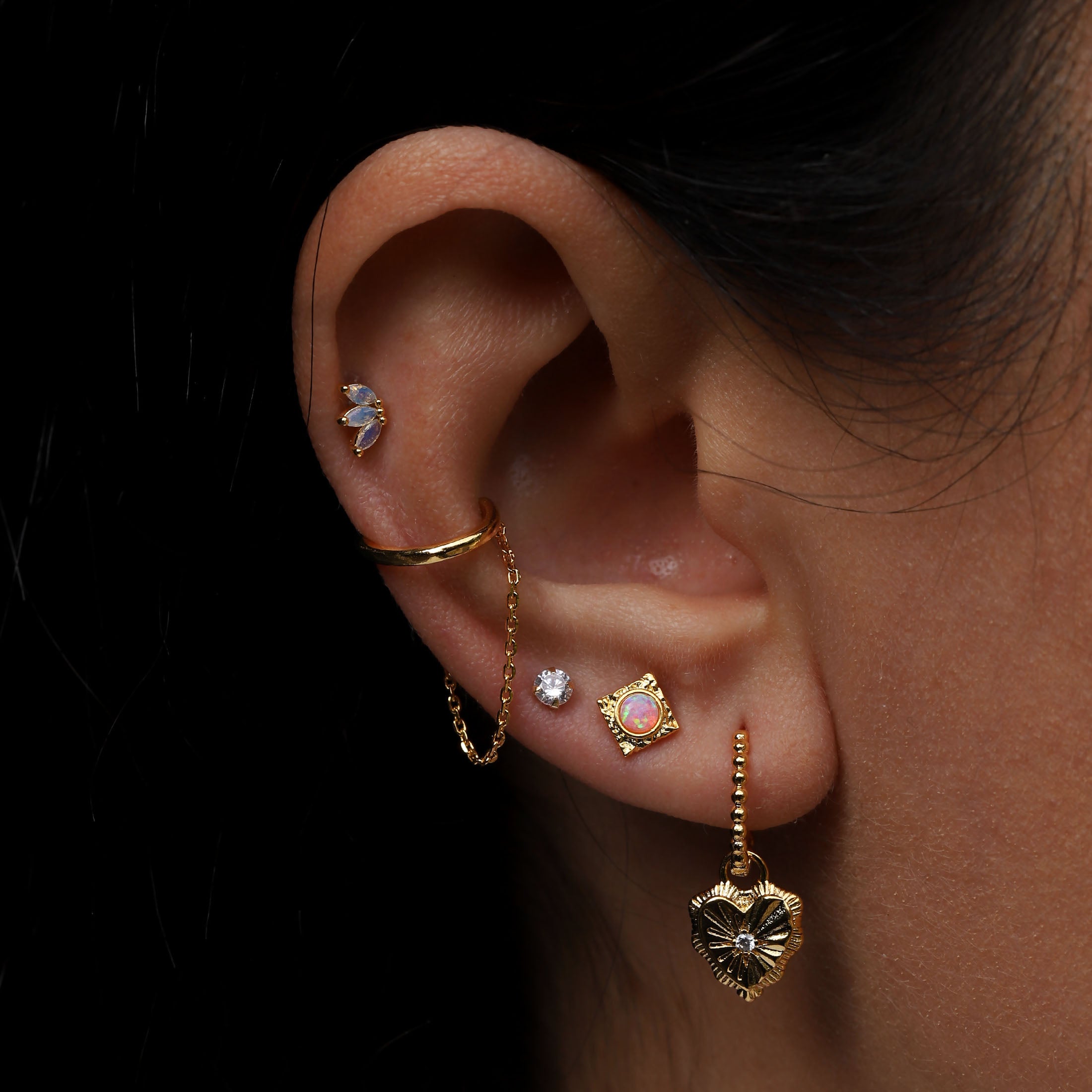 Oasis Opal Earring Studs On Model - Gold