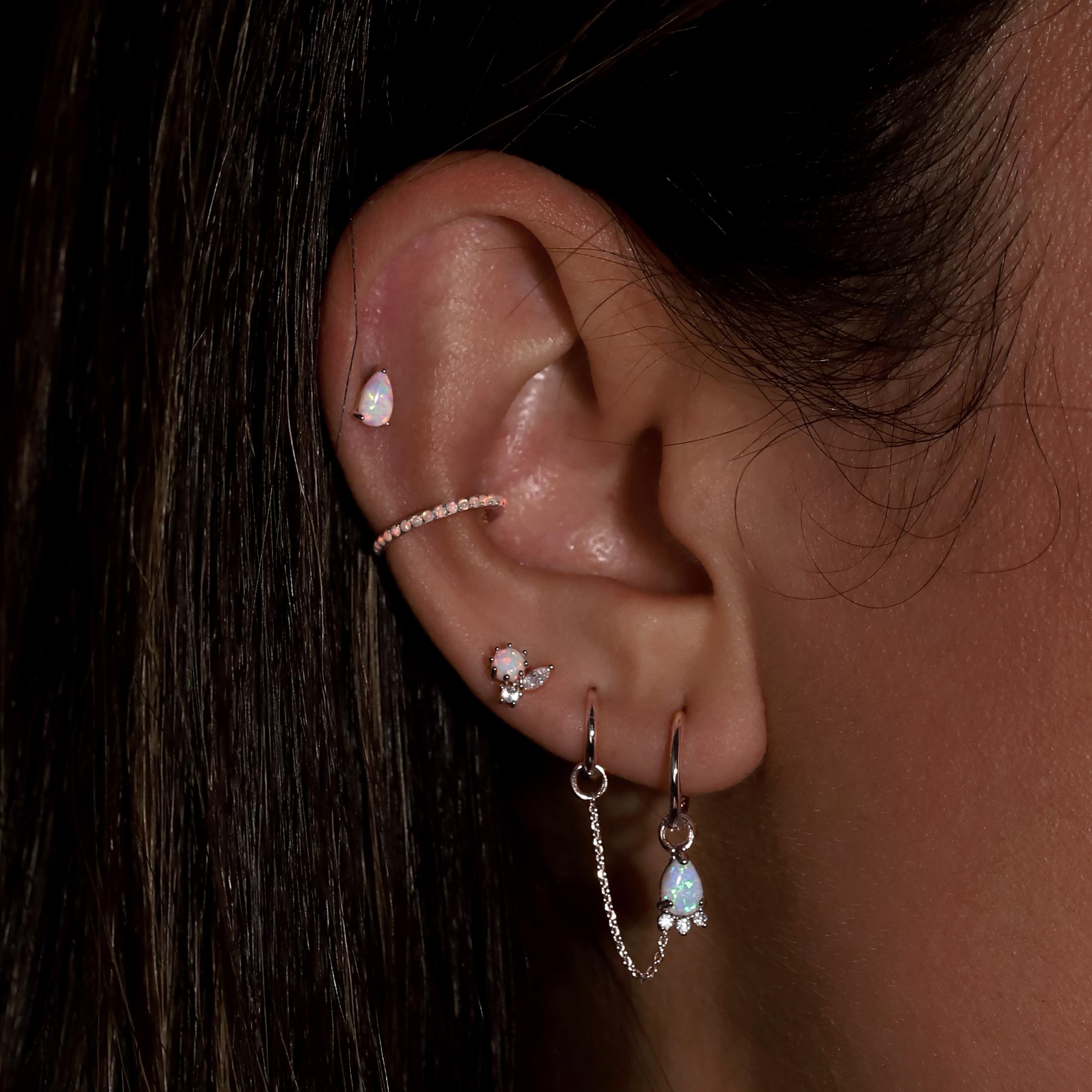 Spectral Opal Helix Conch & Cartilage Hoop Piercing On Model - Titanium