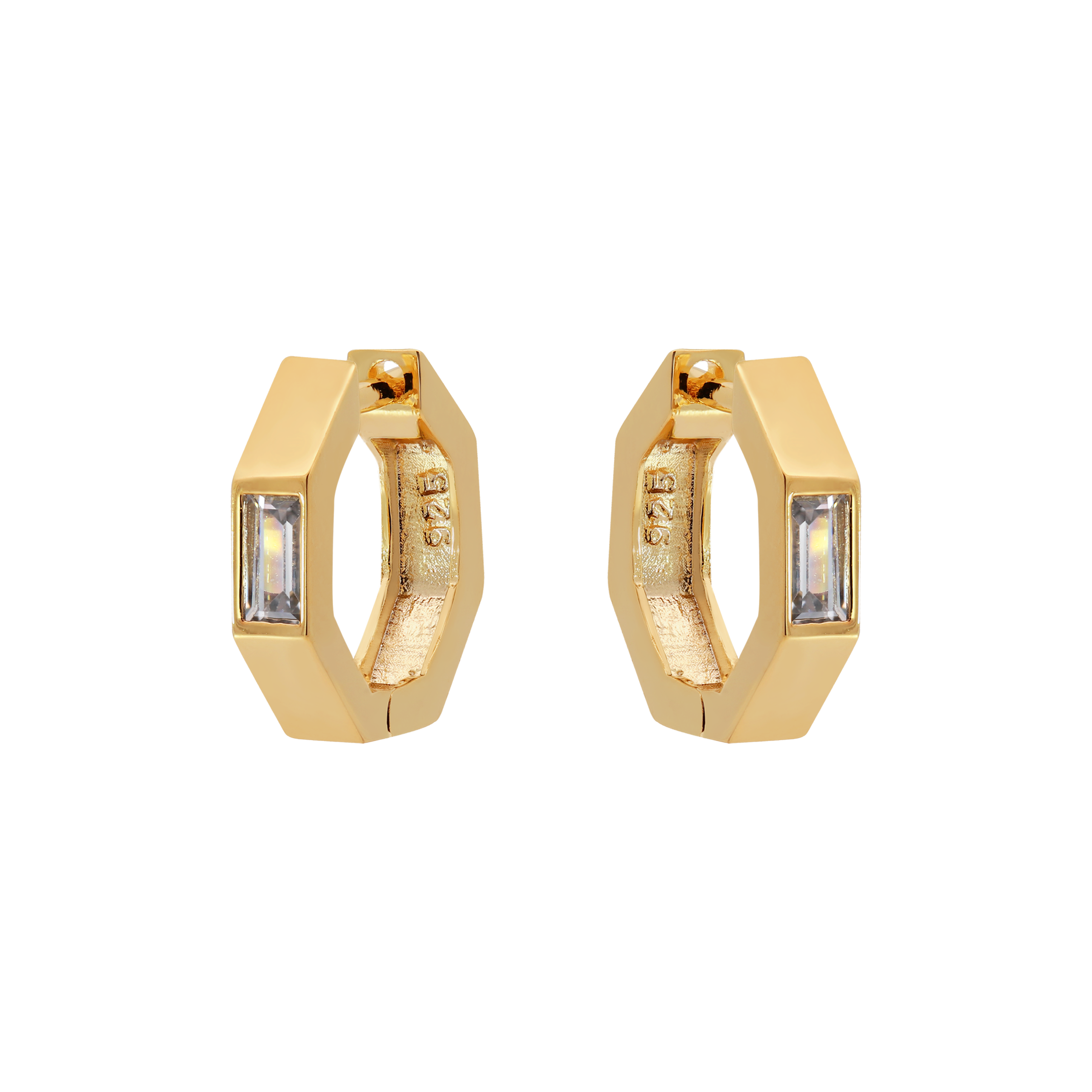 Penelope Hexagon Gemstone Huggie Hoop Earrings - Gold