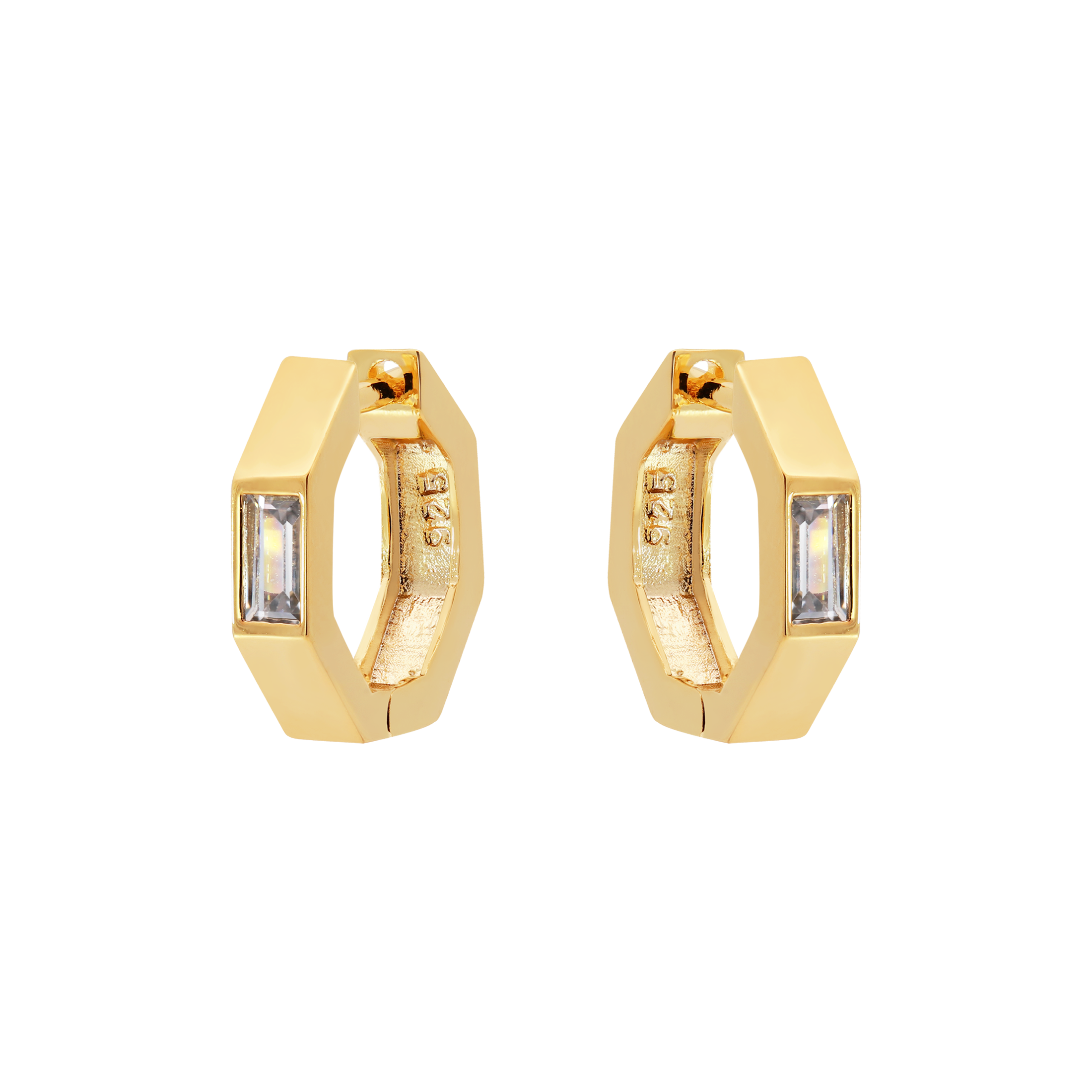 Penelope Hexagon Gemstone Huggie Hoop Earrings - Gold
