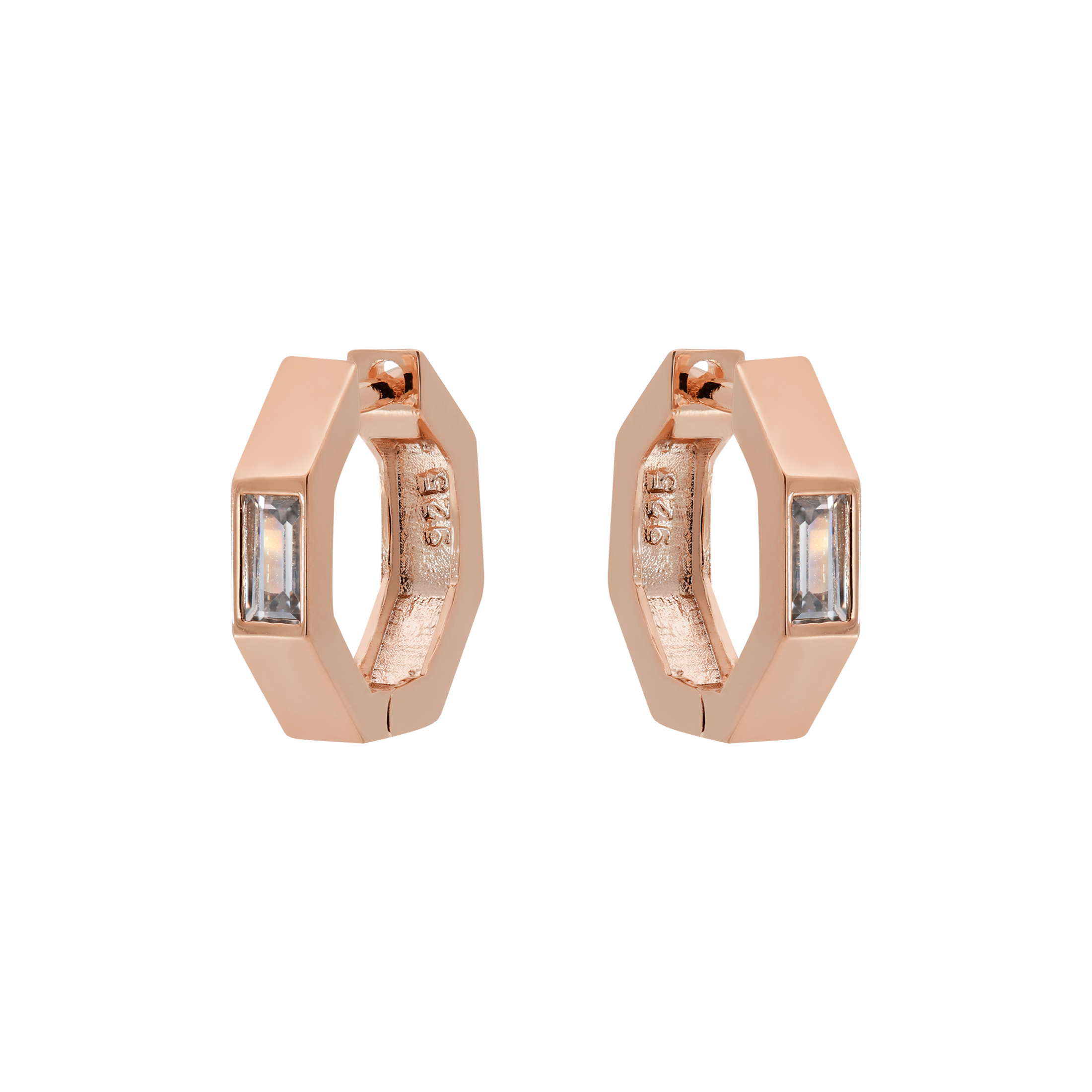 Penelope Hexagon Gemstone Huggie Hoop Earrings - Rose Gold