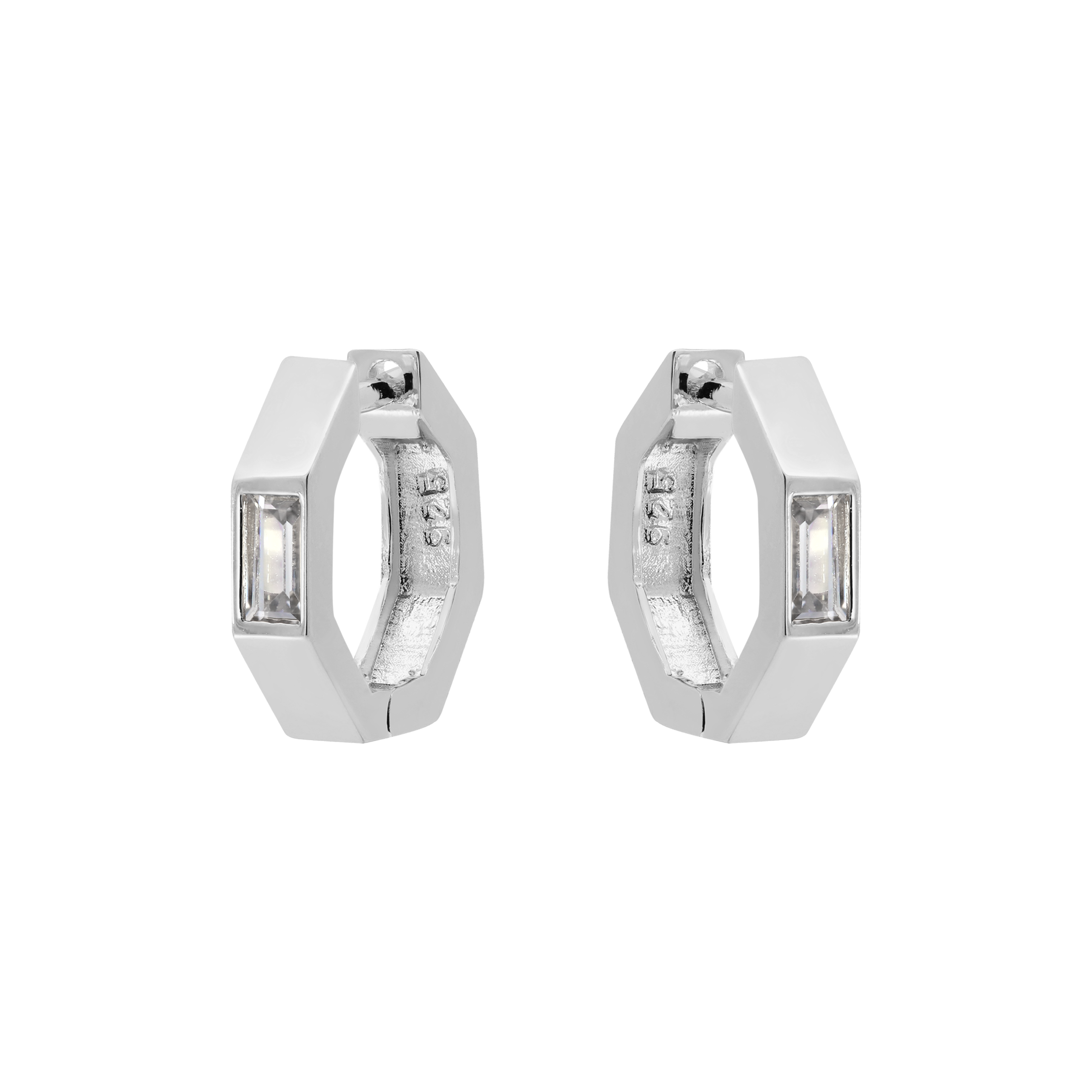 Penelope Hexagon Gemstone Huggie Hoop Earrings - Sterling Silver