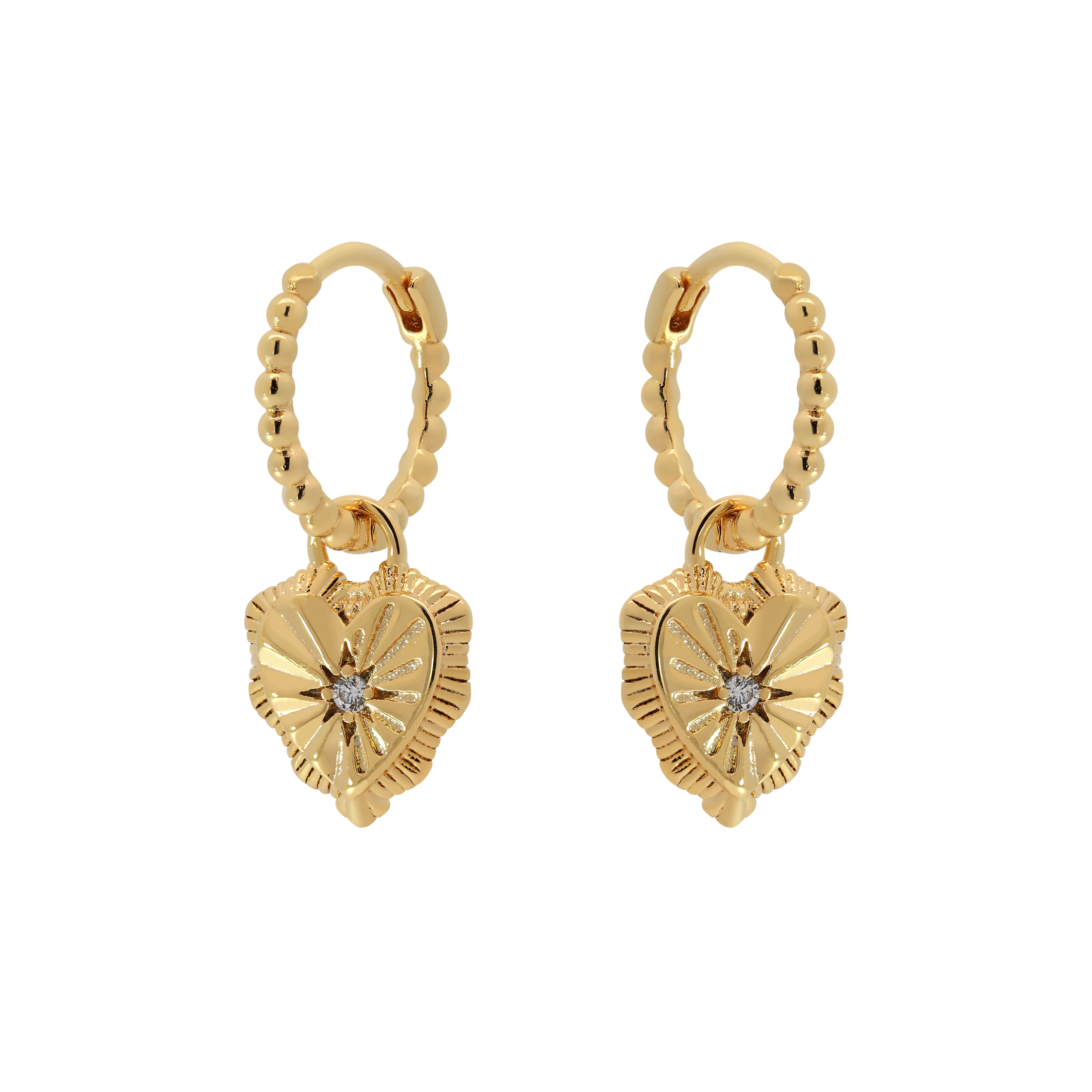 Pulse Heart Charm Huggie Hoop Earrings - Gold