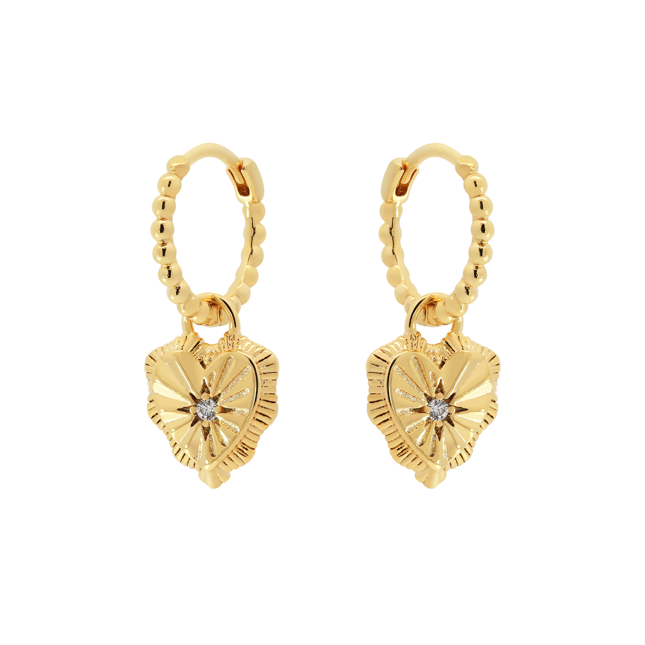 Pulse Heart Charm Huggie Hoop Earrings - Gold