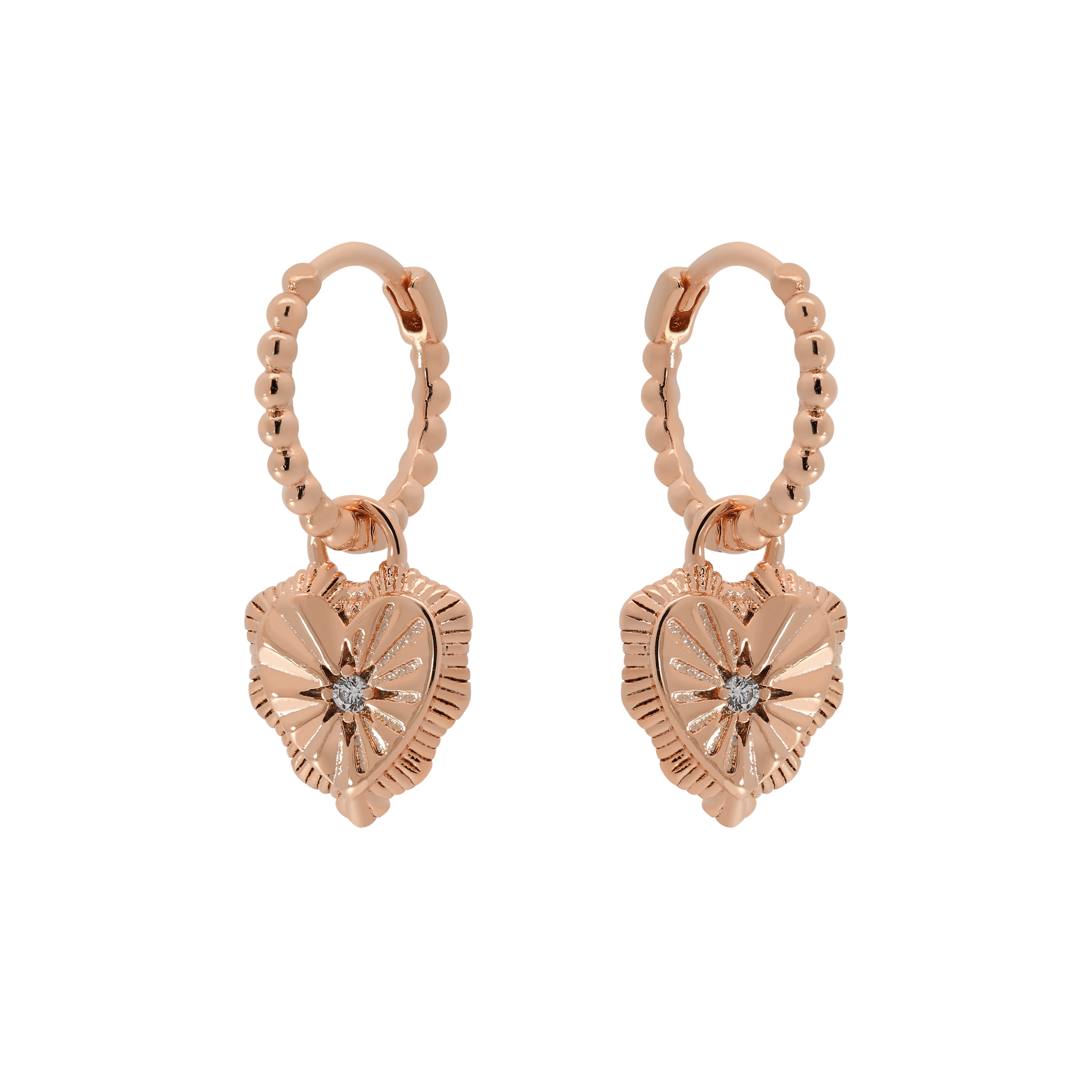 Pulse Heart Charm Huggie Hoop Earrings - Rose Gold
