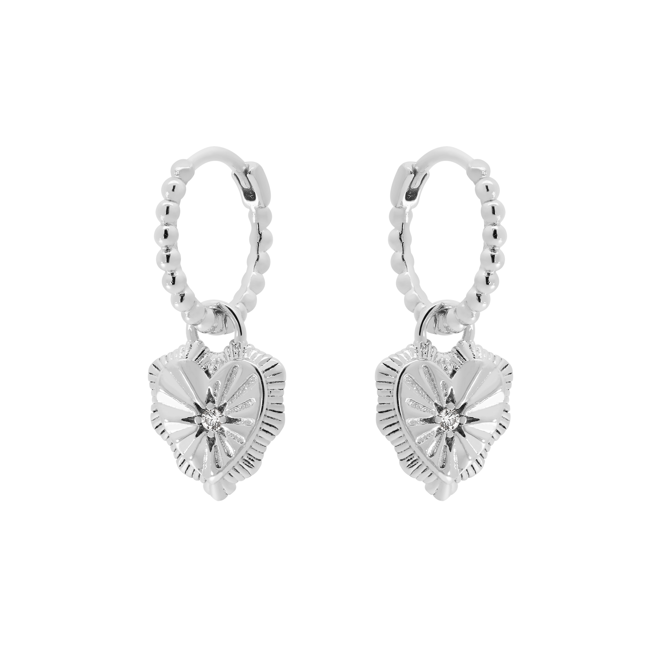 Pulse Heart Charm Huggie Hoop Earrings - Sterling Silver