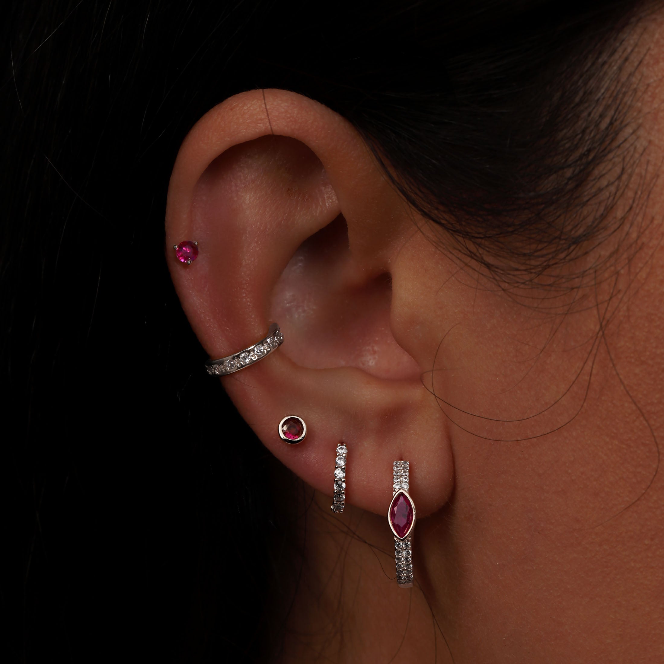 Sabrina Gemstone Hoop Earrings On Model - Sterling Silver